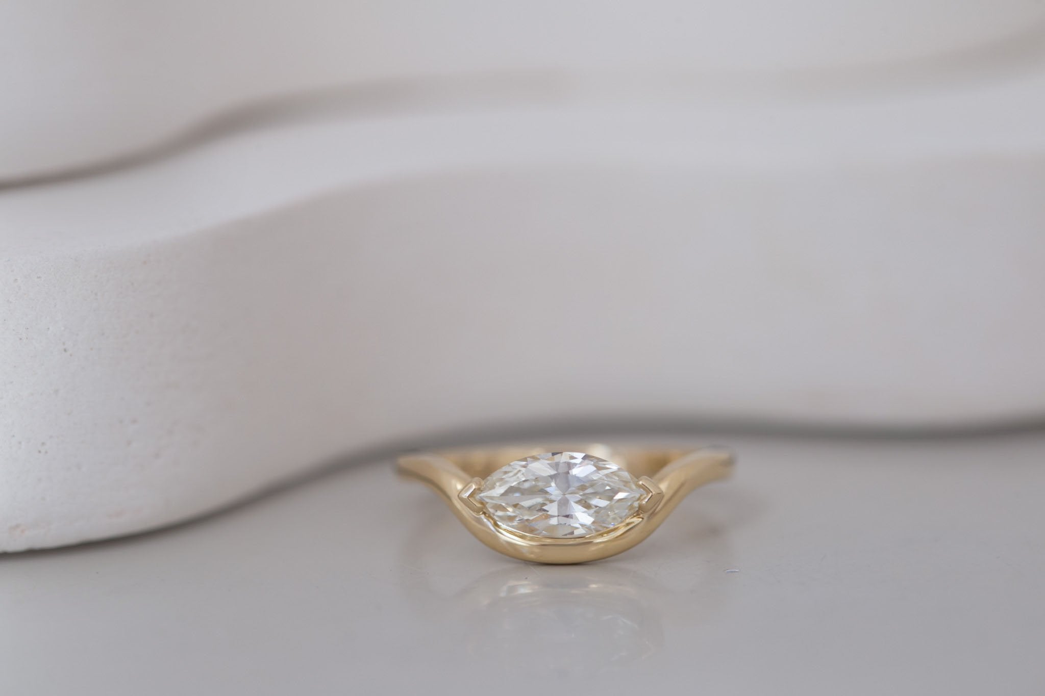 Rhodes Ring | Marquise Diamond Solitaire + Curved Band Engagement Ring 0.89 ct | 14k Recycled Gold | One of a Kind