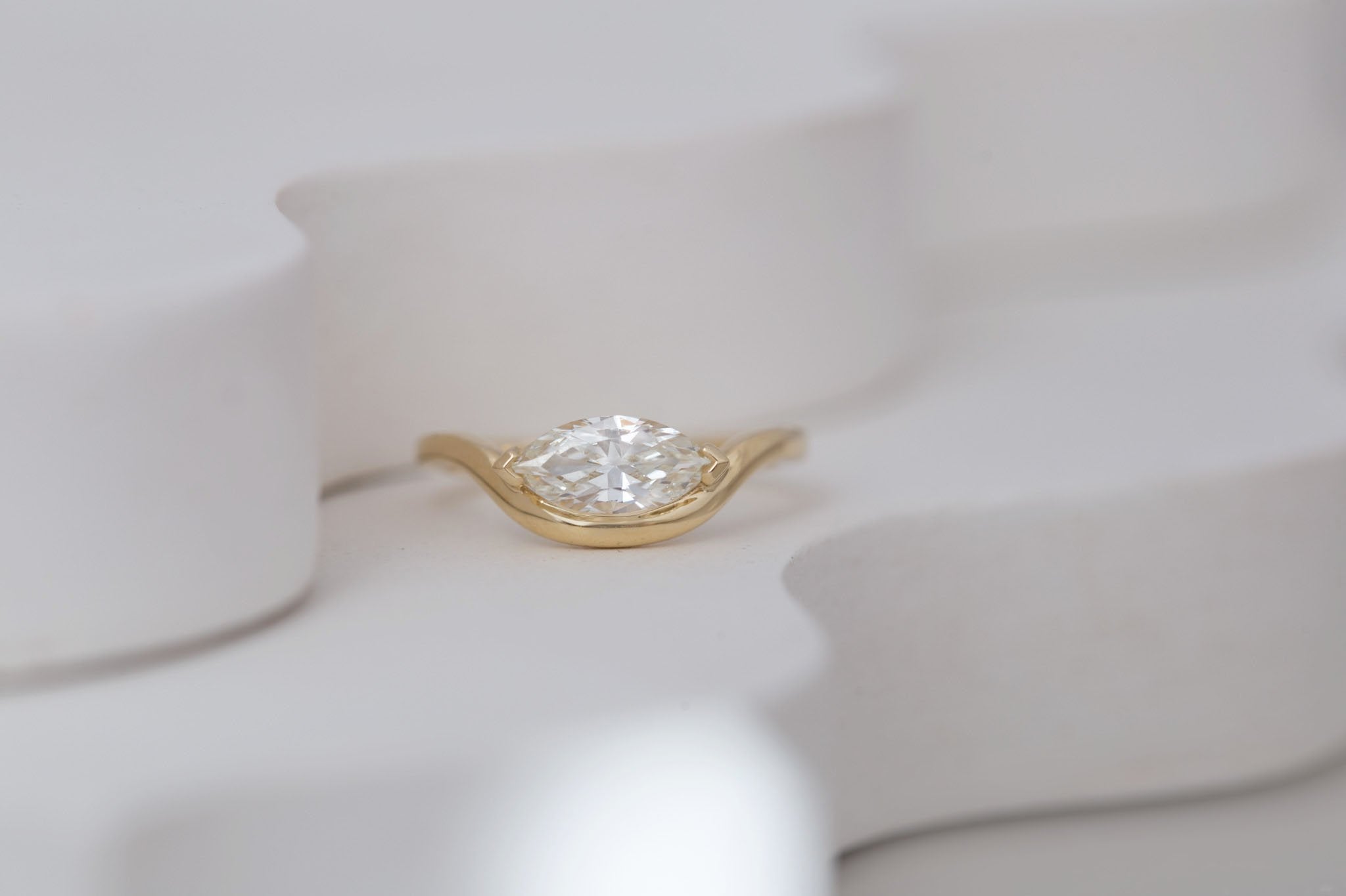 Rhodes Ring | Marquise Diamond Solitaire + Curved Band Engagement Ring 0.89 ct | 14k Recycled Gold | One of a Kind