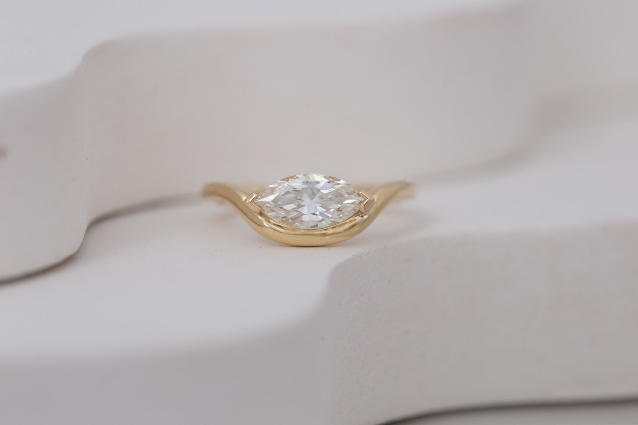 Rhodes Ring | Marquise Diamond Solitaire + Curved Band Engagement Ring 0.89 ct | 14k Recycled Gold | One of a Kind