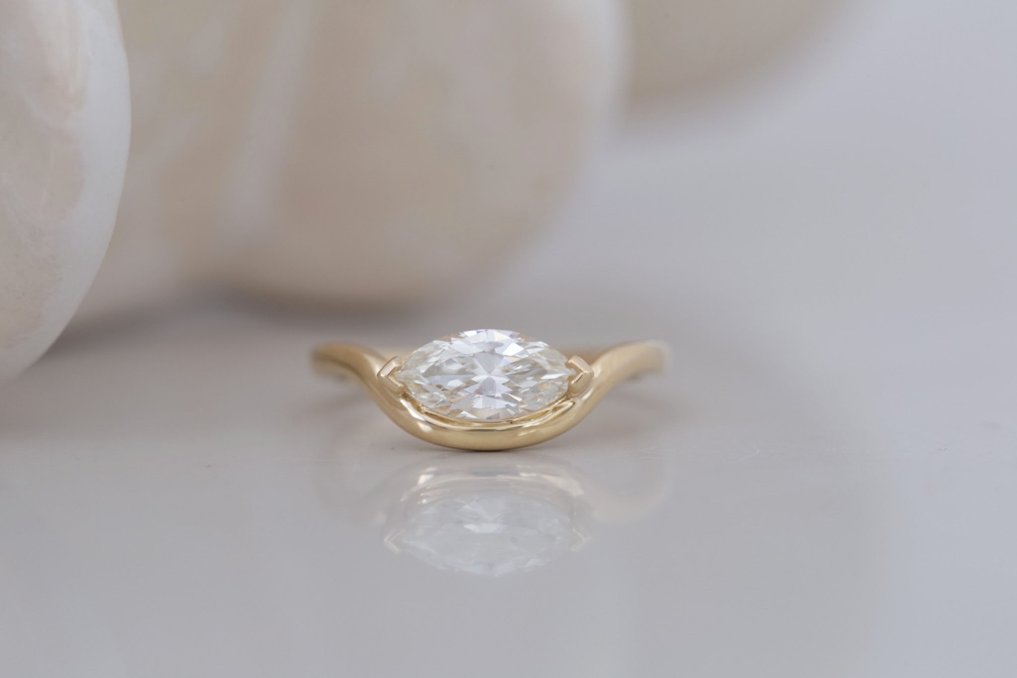 Rhodes Ring | Marquise Diamond Solitaire + Curved Band Engagement Ring 0.89 ct | 14k Recycled Gold | One of a Kind