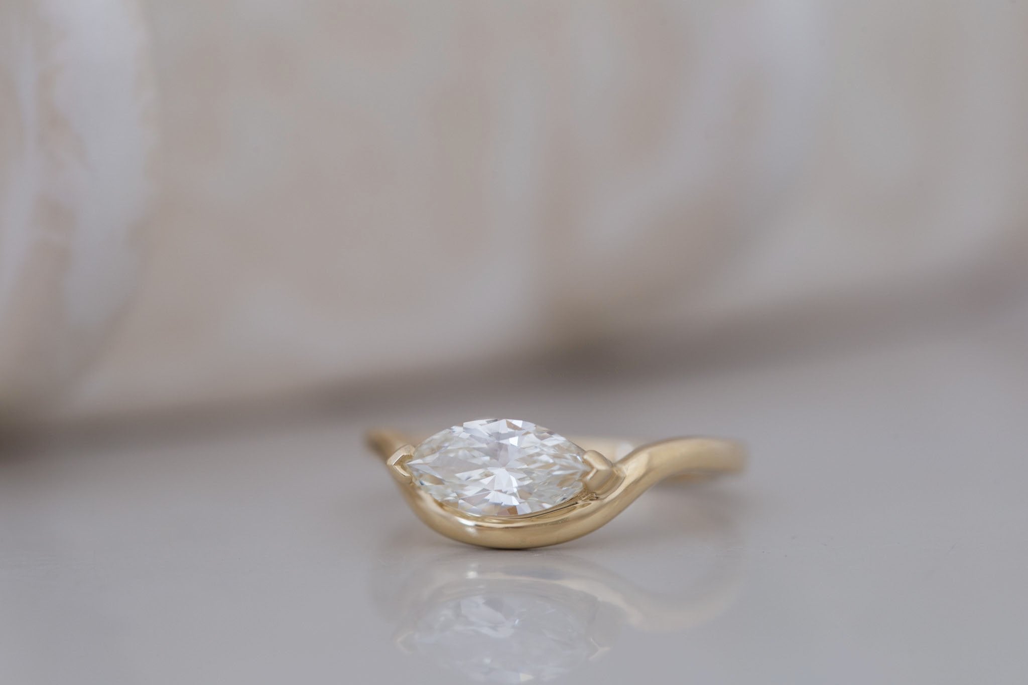 Rhodes Ring | Marquise Diamond Solitaire + Curved Band Engagement Ring 0.89 ct | 14k Recycled Gold | One of a Kind