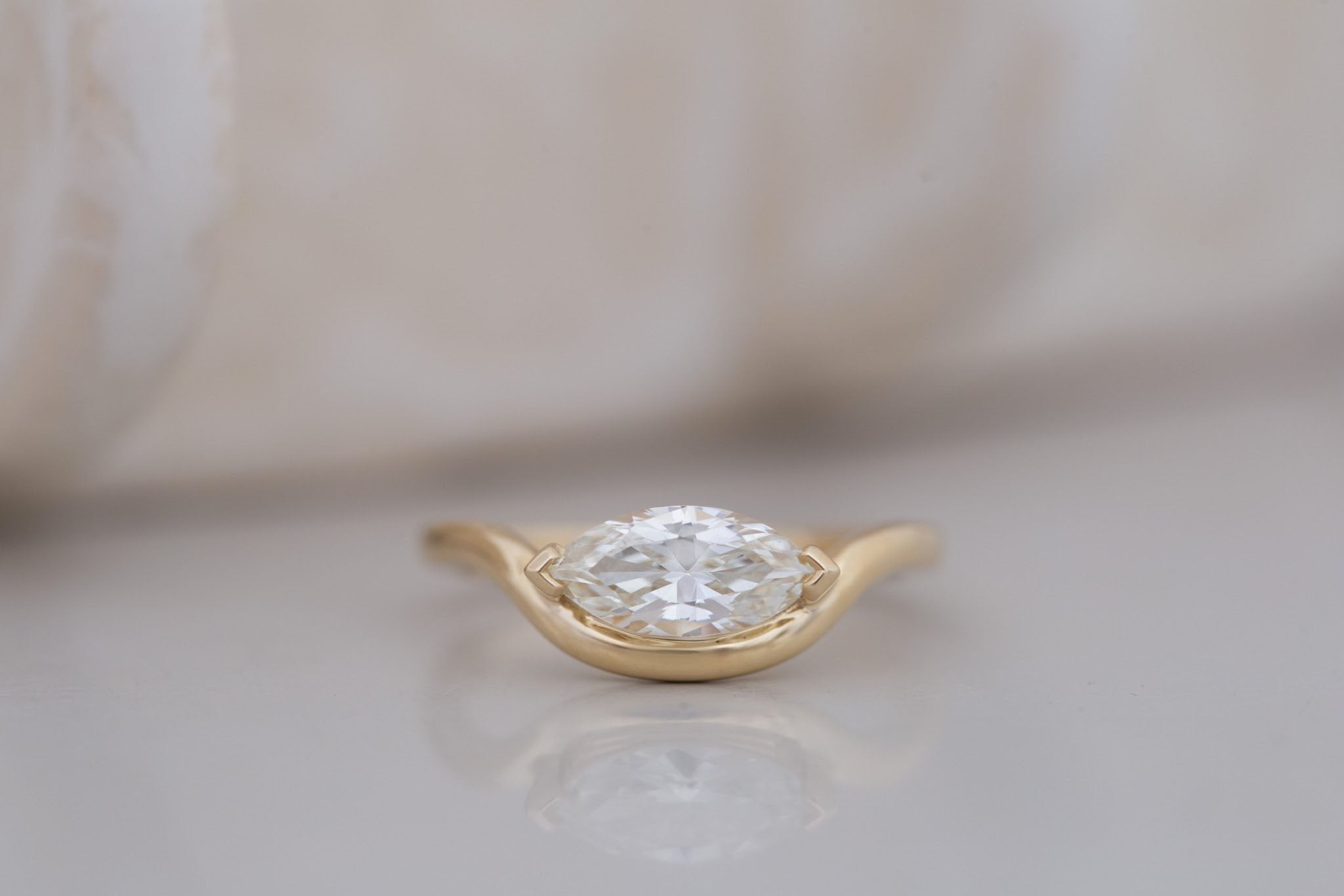 Rhodes Ring | Marquise Diamond Solitaire + Curved Band Engagement Ring 0.89 ct | 14k Recycled Gold | One of a Kind