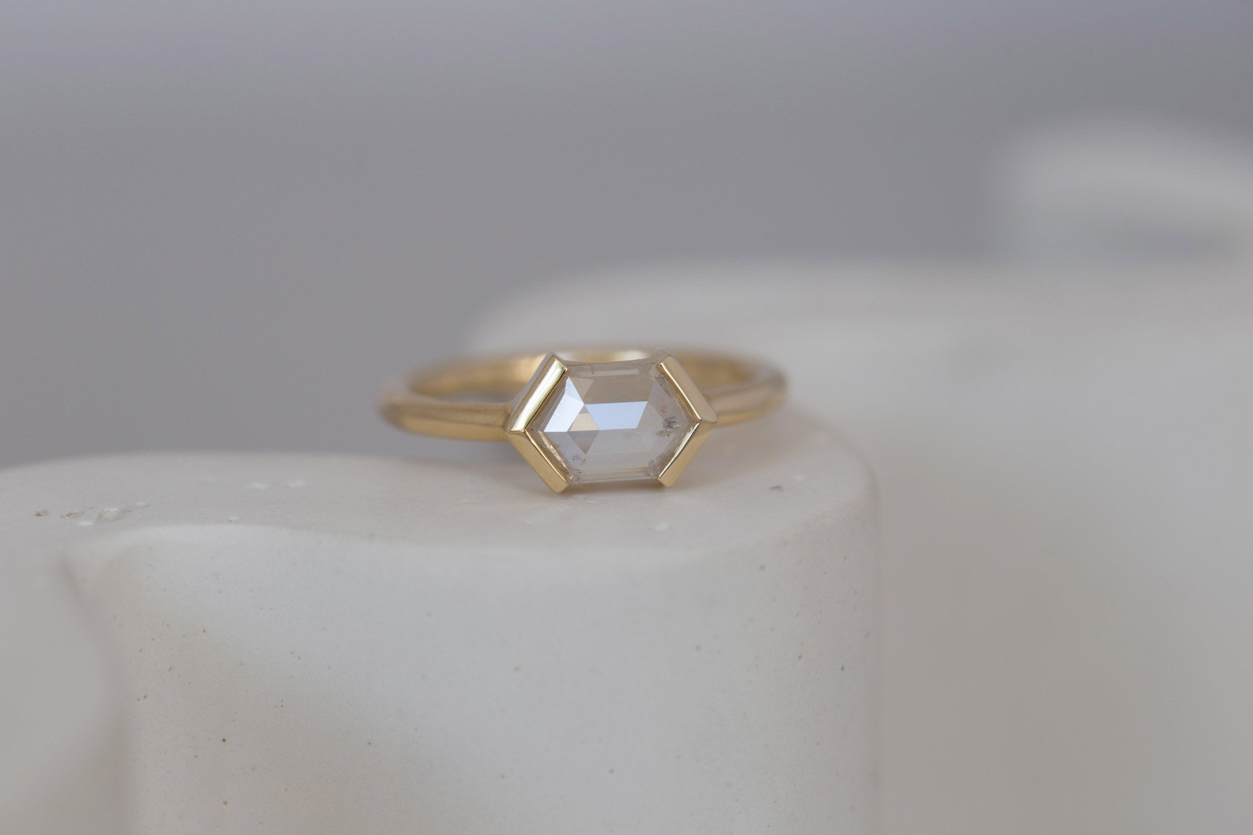Varda Ring | Rustic Hexagonal Diamond Engagement Ring 0.91 ct | 14k Recycled Gold | One of a Kind