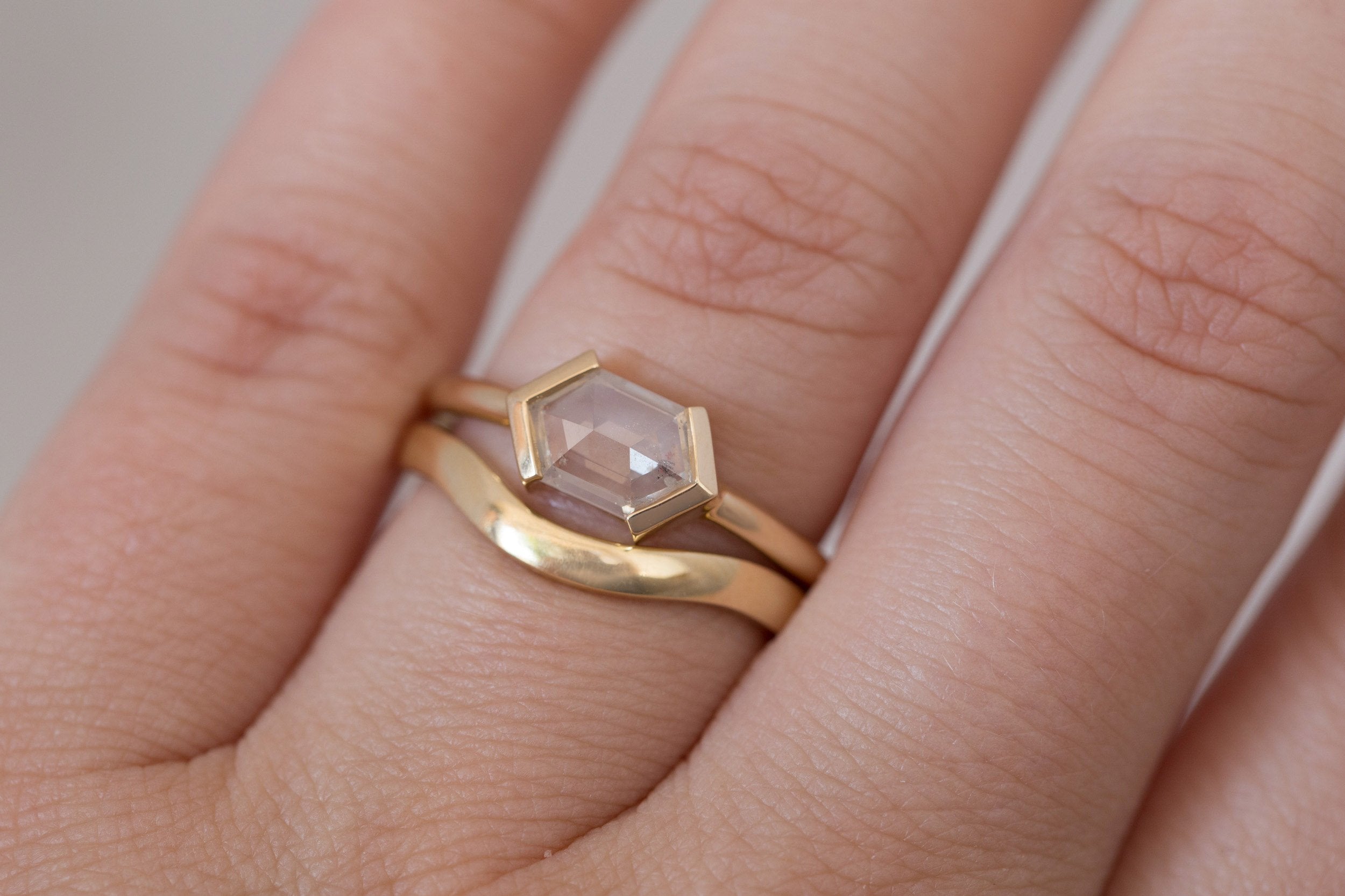 Varda Ring | Rustic Hexagonal Diamond Engagement Ring 0.91 ct | 14k Recycled Gold | One of a Kind