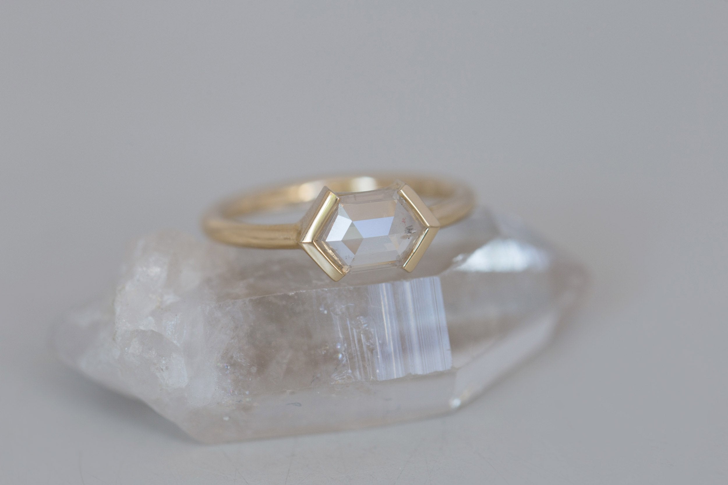 Varda Ring | Rustic Hexagonal Diamond Engagement Ring 0.91 ct | 14k Recycled Gold | One of a Kind
