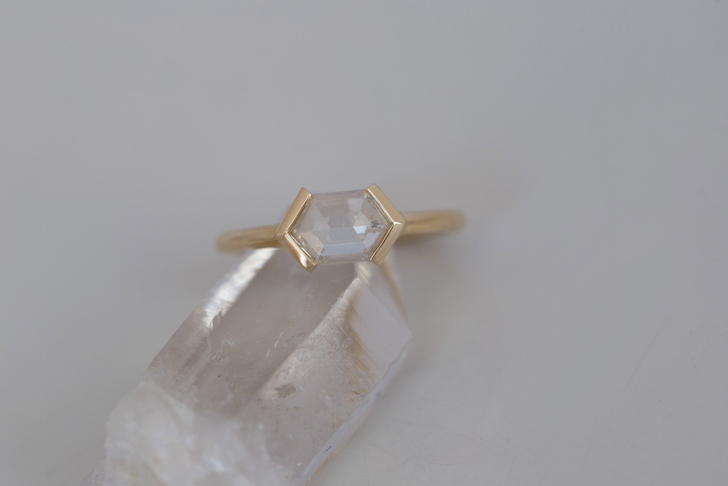 Varda Ring | Rustic Hexagonal Diamond Engagement Ring 0.91 ct | 14k Recycled Gold | One of a Kind