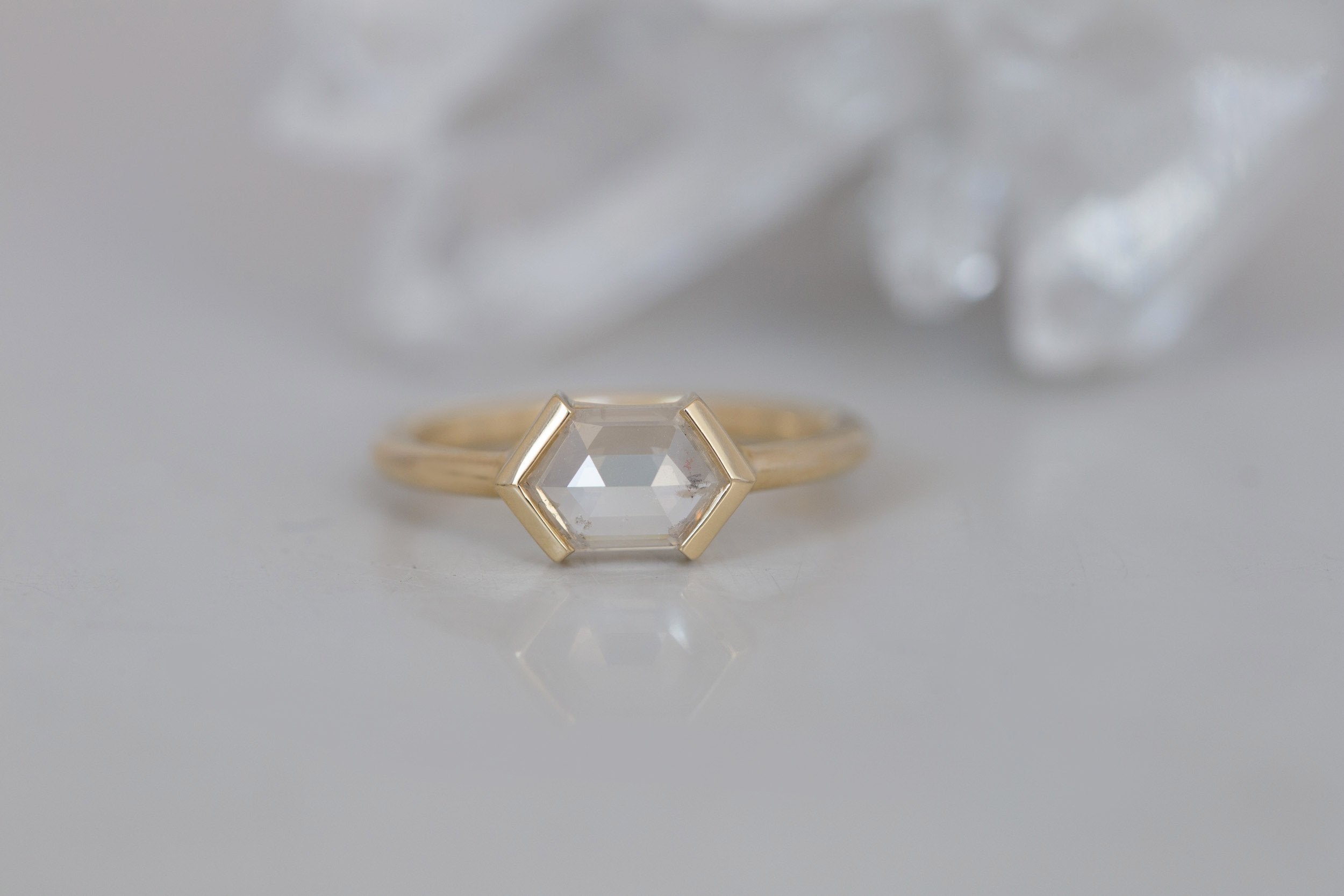 Varda Ring | Rustic Hexagonal Diamond Engagement Ring 0.91 ct | 14k Recycled Gold | One of a Kind