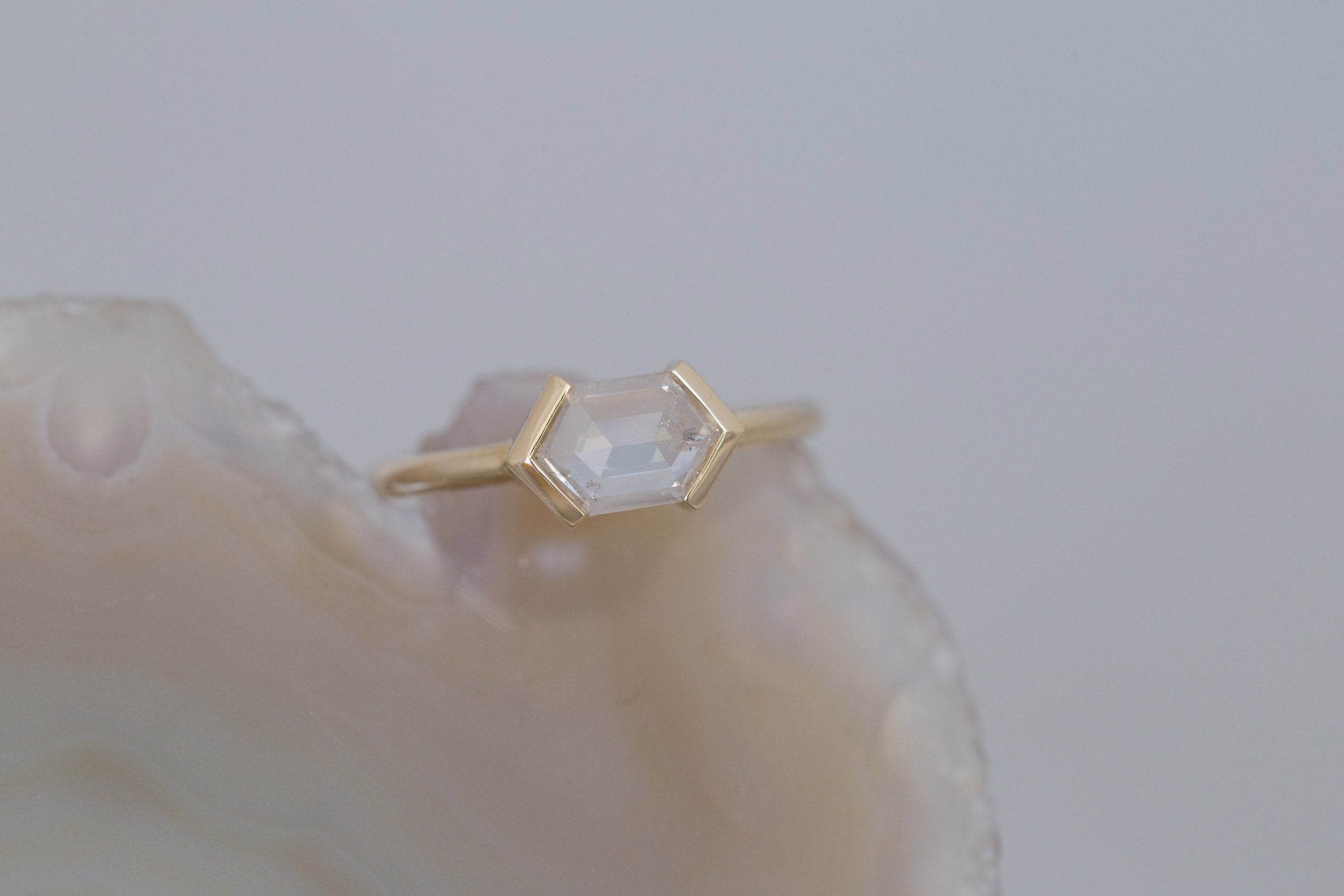 Varda Ring | Rustic Hexagonal Diamond Engagement Ring 0.91 ct | 14k Recycled Gold | One of a Kind