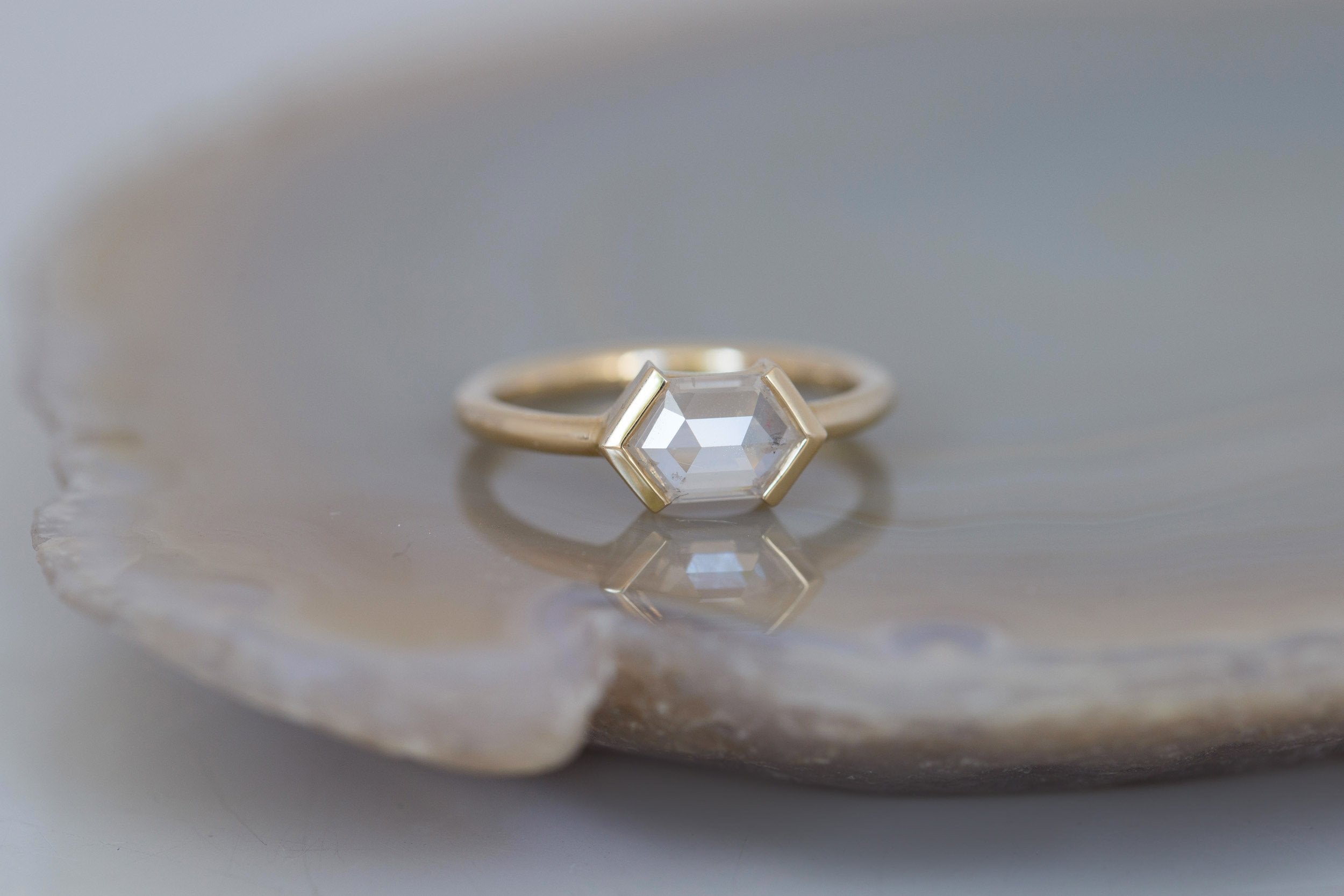 Varda Ring | Rustic Hexagonal Diamond Engagement Ring 0.91 ct | 14k Recycled Gold | One of a Kind