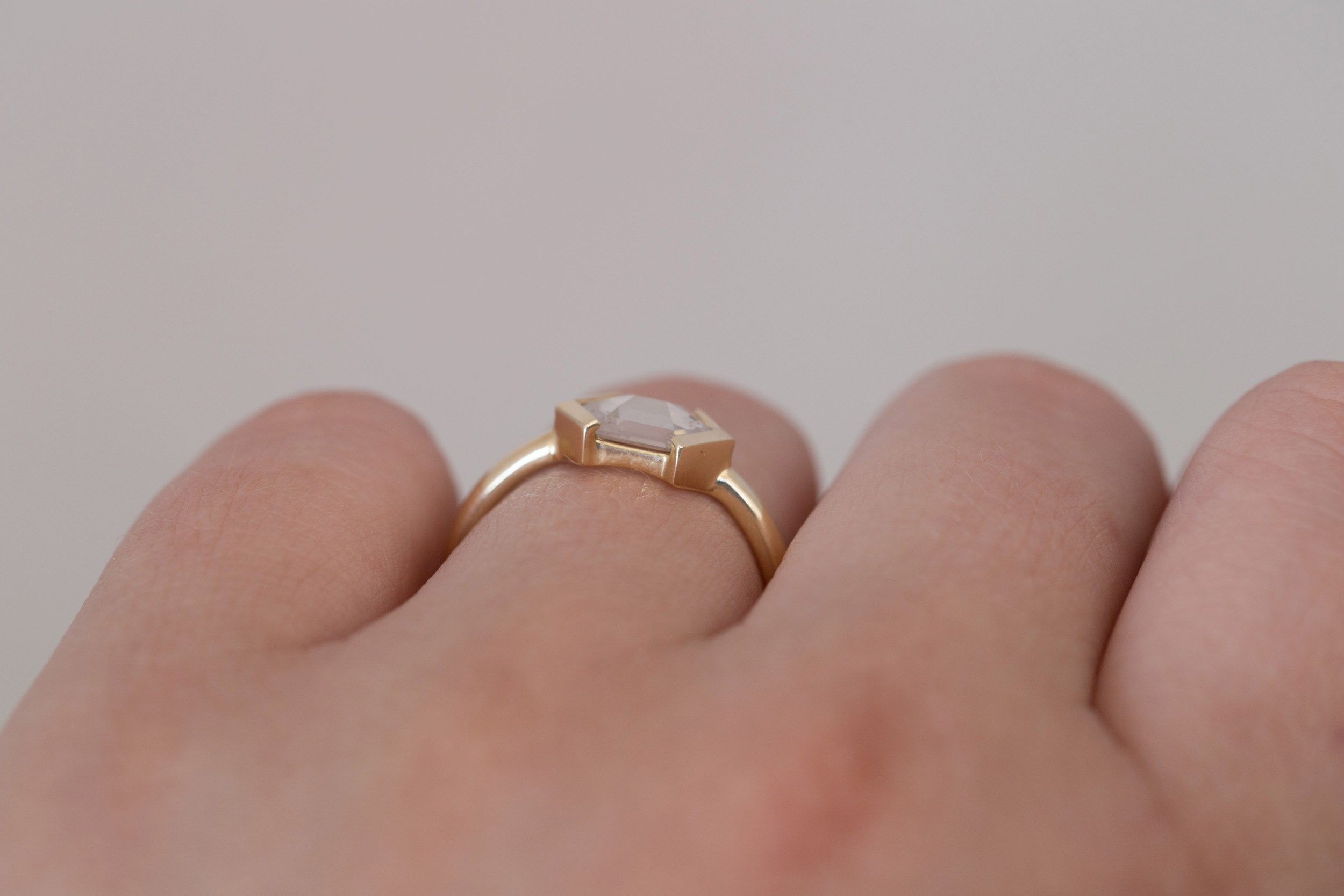 Varda Ring | Rustic Hexagonal Diamond Engagement Ring 0.91 ct | 14k Recycled Gold | One of a Kind