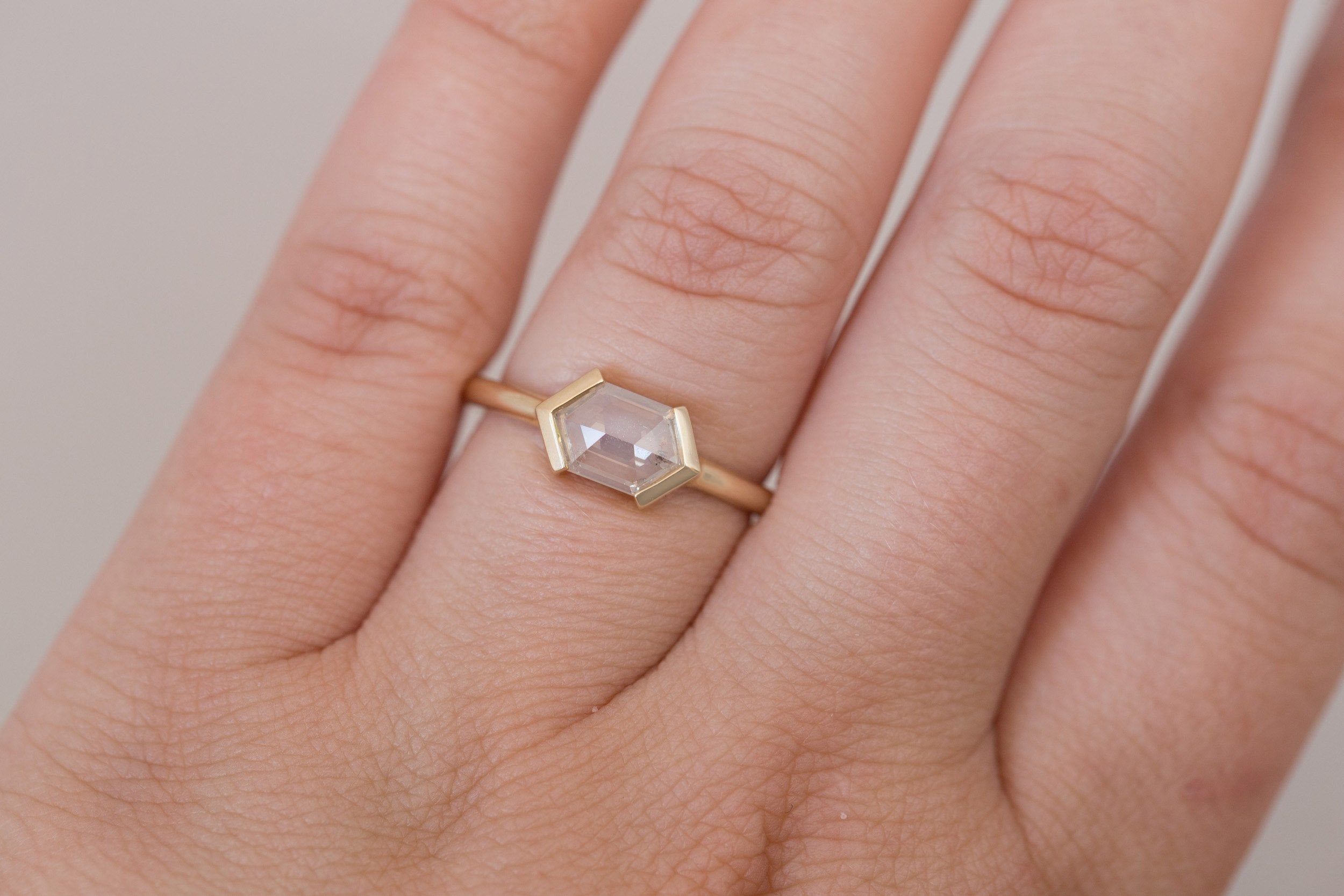 Varda Ring | Rustic Hexagonal Diamond Engagement Ring 0.91 ct | 14k Recycled Gold | One of a Kind