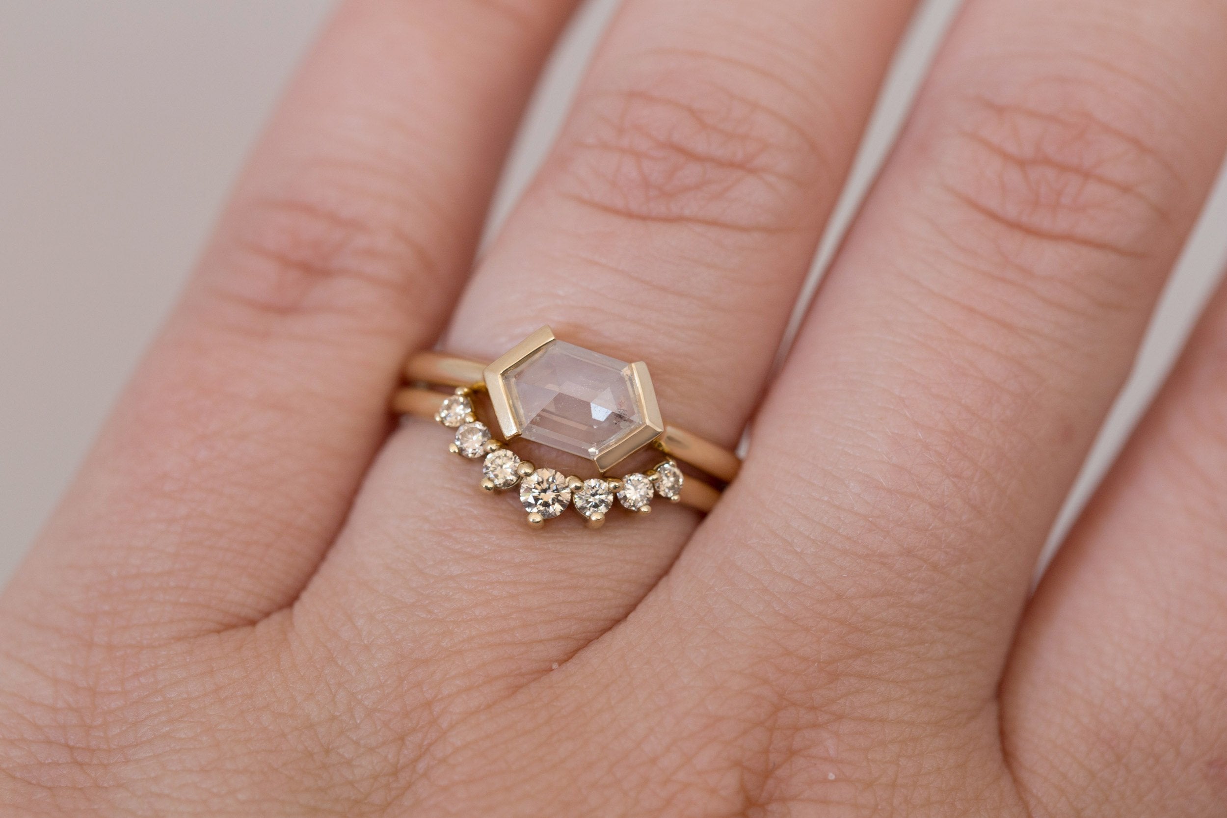 Varda Ring | Rustic Hexagonal Diamond Engagement Ring 0.91 ct | 14k Recycled Gold | One of a Kind