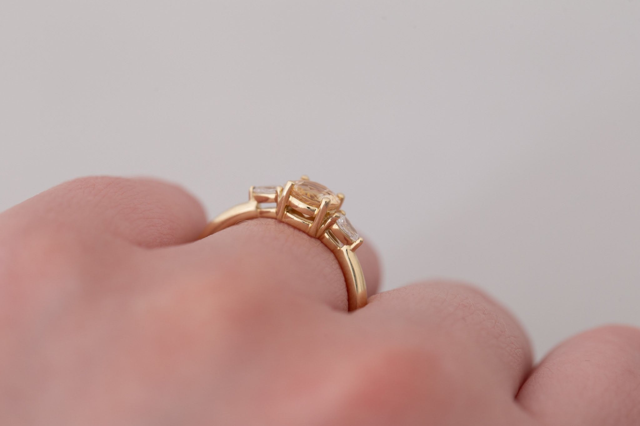 Iris Ring | Apricot Sapphire + Pear Diamond Accent Engagement Ring 0.93 ct | 14k Recycled Gold | One of a Kind