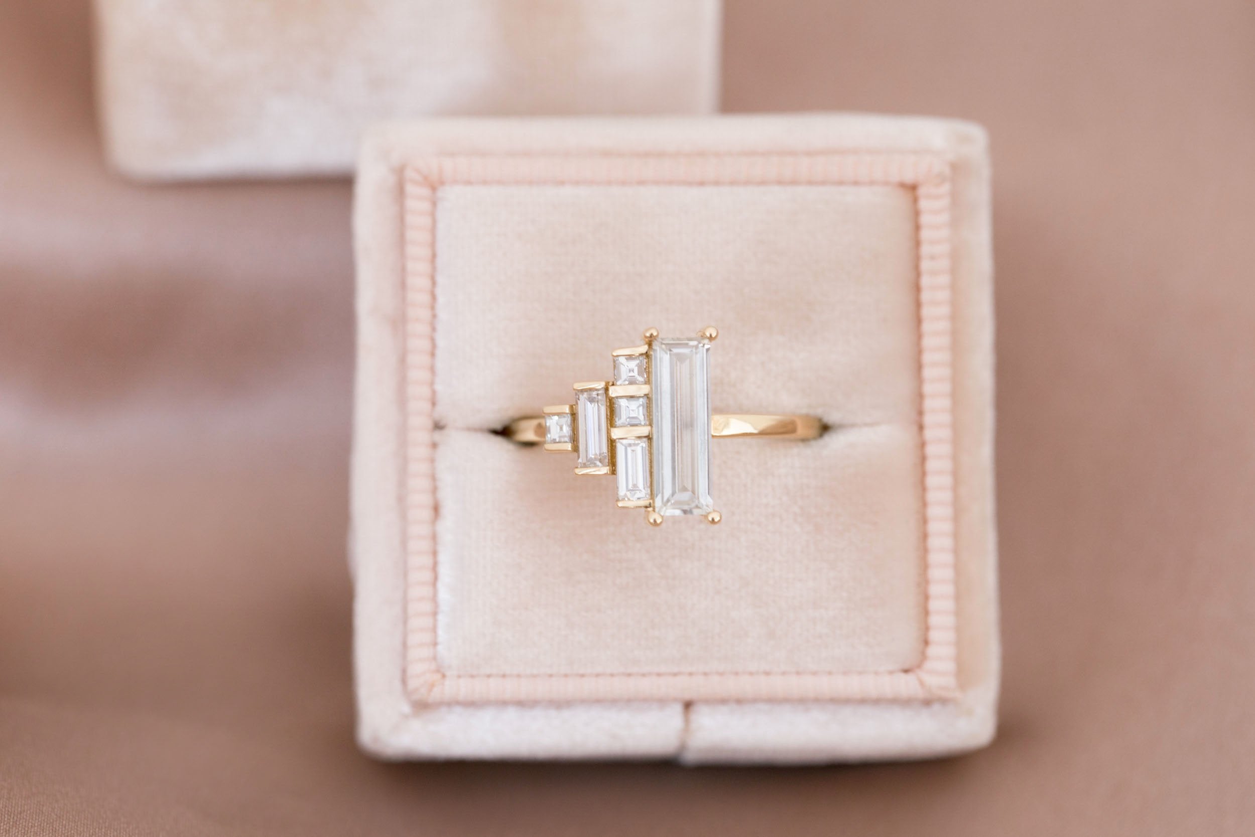 Petra Ring | White Sapphire Baguette + Diamond Cluster Engagement Ring 0.94 ct | 14k Recycled Gold | One of a Kind