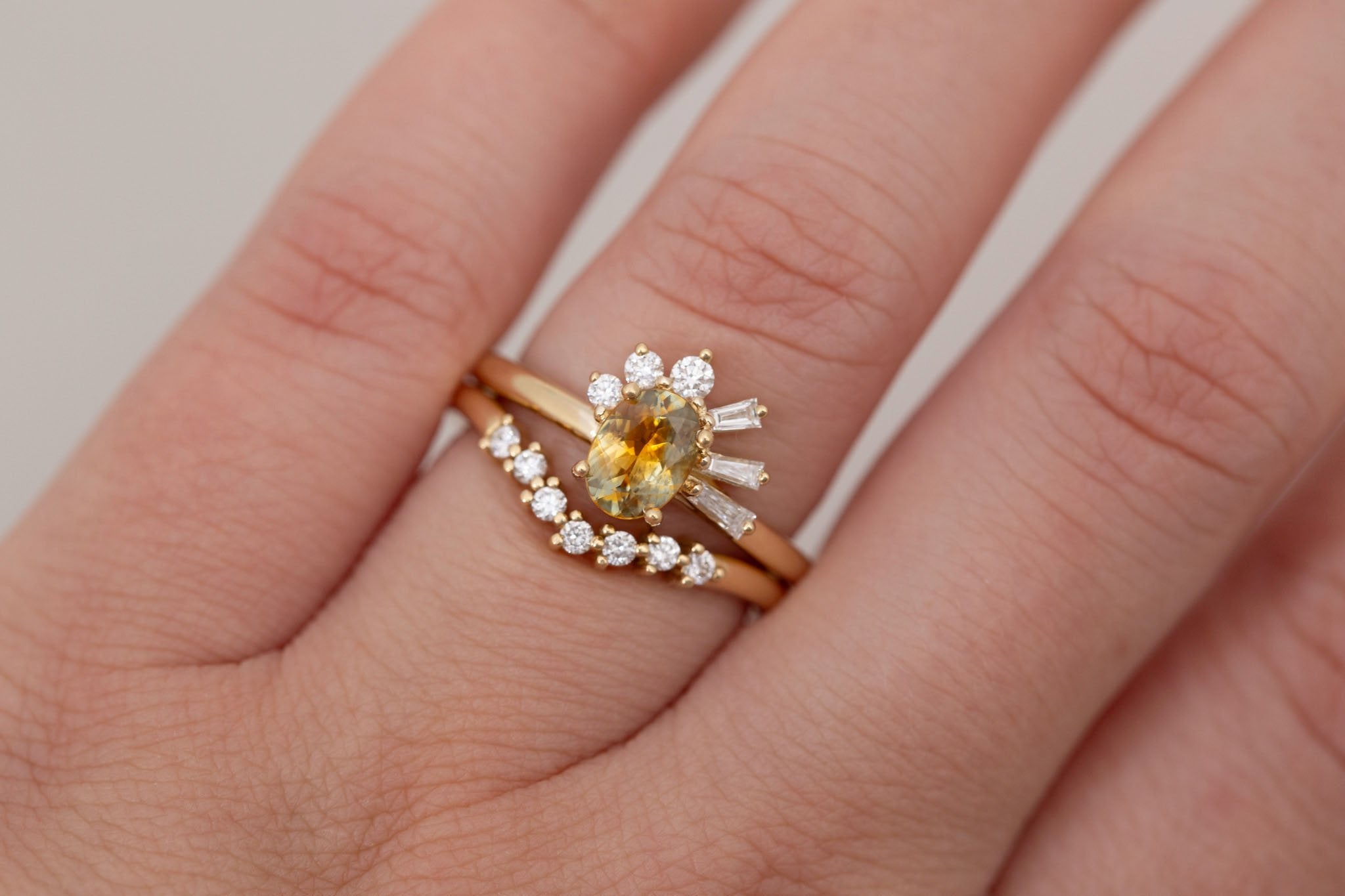 Sol Ring | Bicolor Montana Sapphire + Baguette and Round Diamond Cluster Engagement Ring 0.95 ct | 14k Recycled Gold | One of a Kind