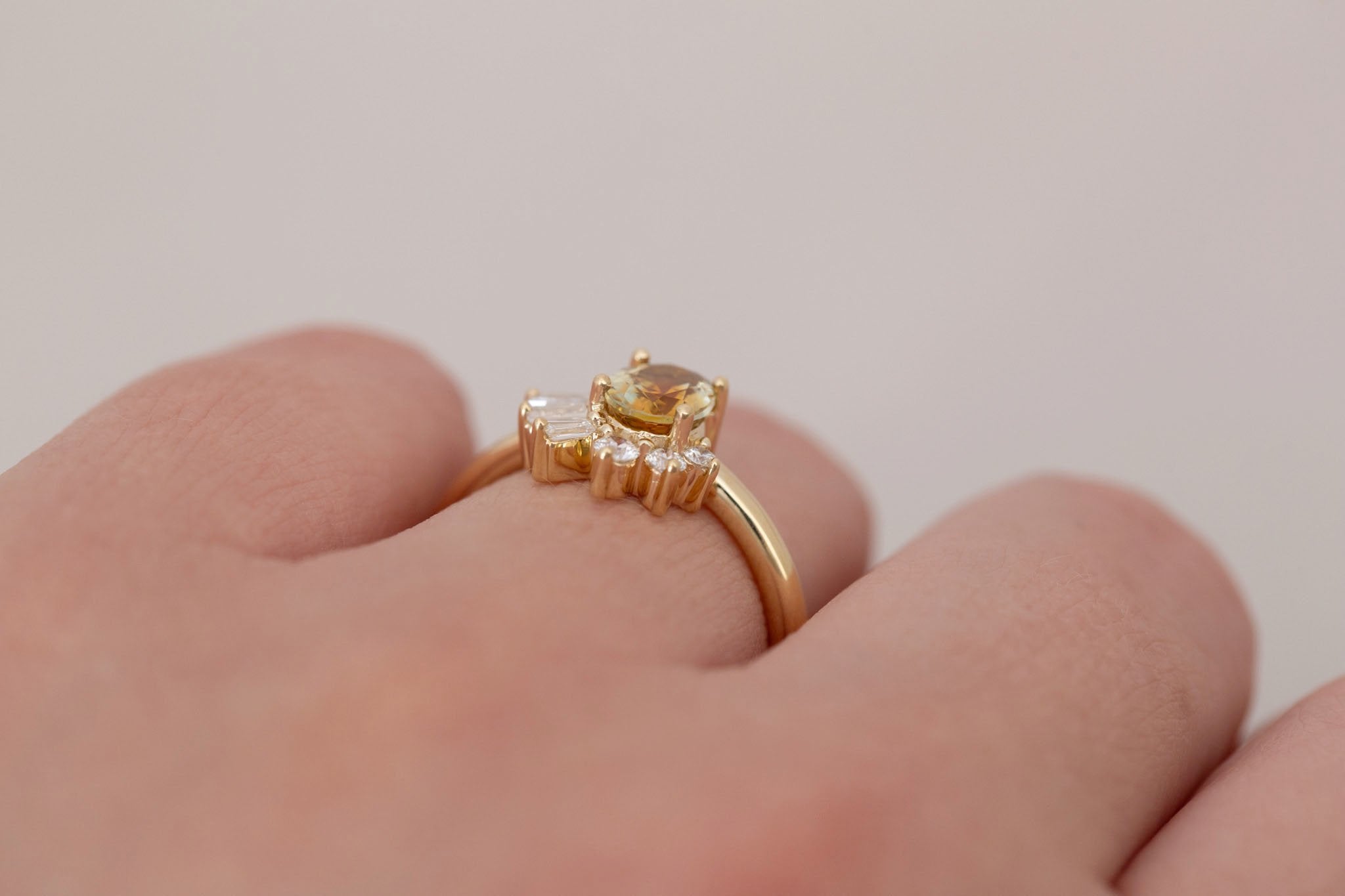 Sol Ring | Bicolor Montana Sapphire + Baguette and Round Diamond Cluster Engagement Ring 0.95 ct | 14k Recycled Gold | One of a Kind