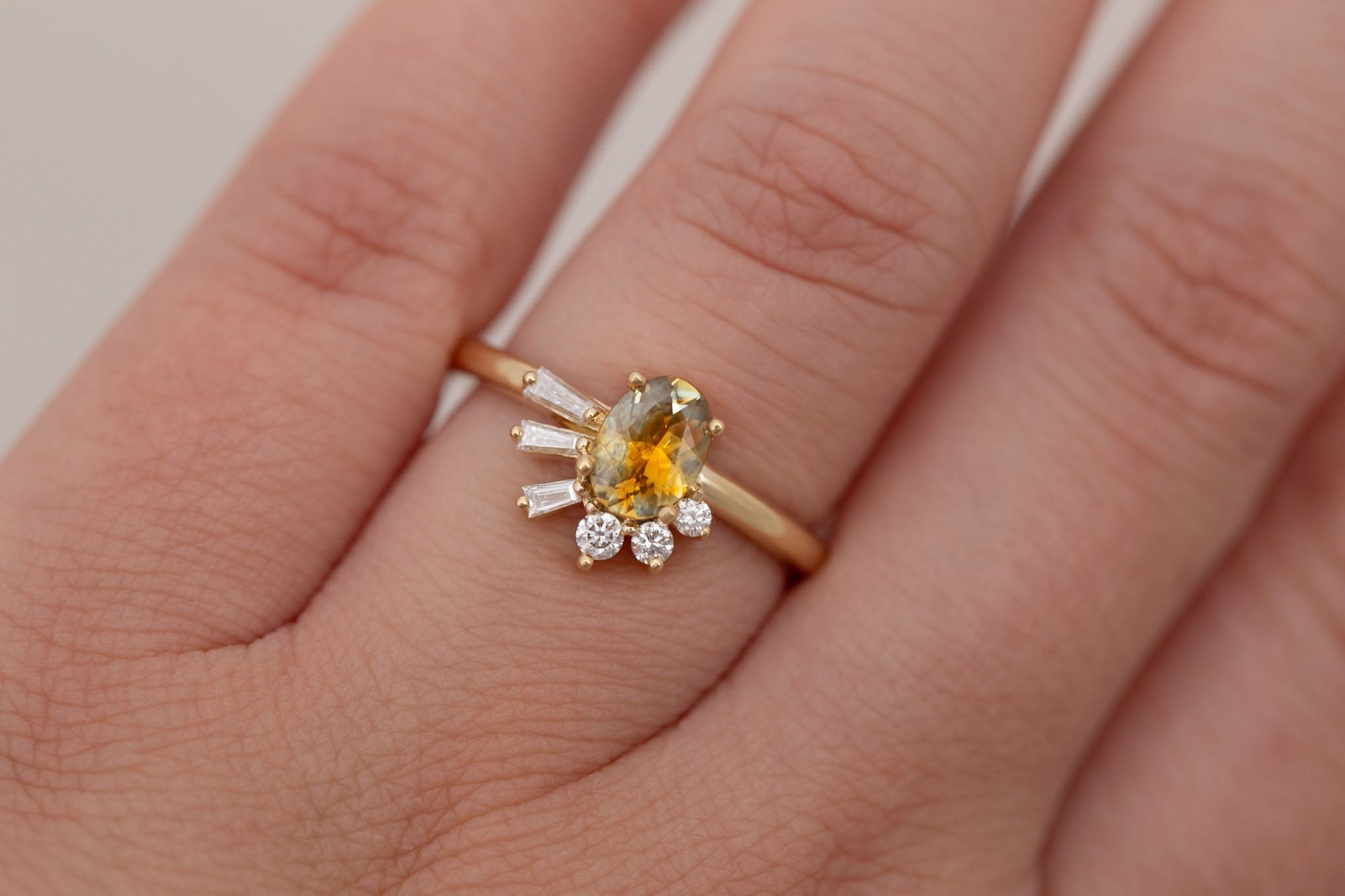 Sol Ring | Bicolor Montana Sapphire + Baguette and Round Diamond Cluster Engagement Ring 0.95 ct | 14k Recycled Gold | One of a Kind