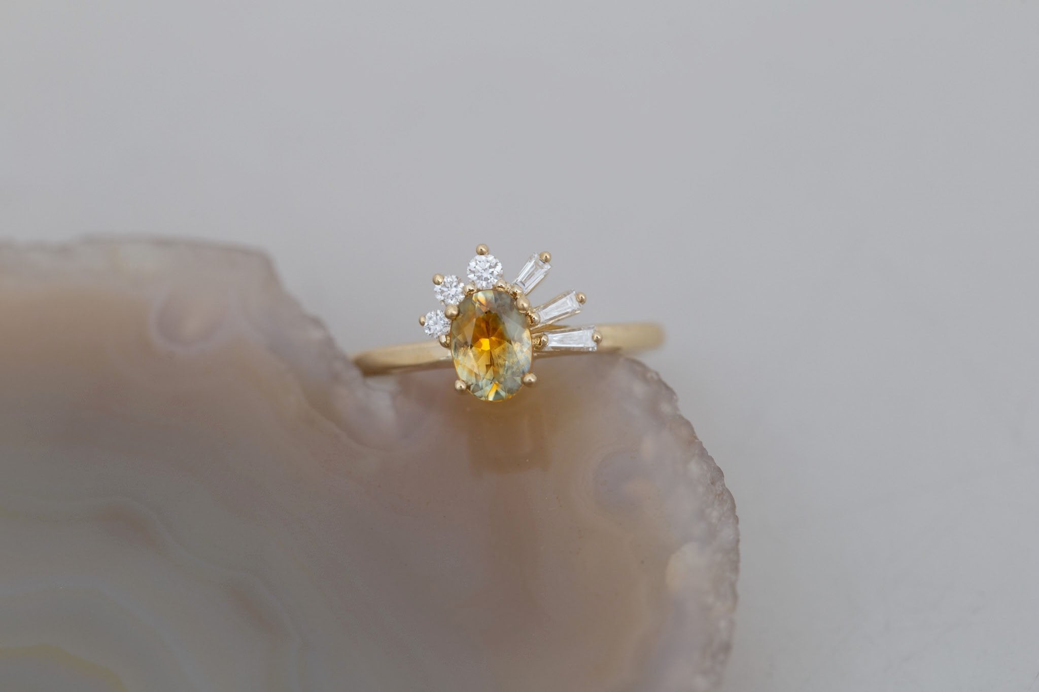 Sol Ring | Bicolor Montana Sapphire + Baguette and Round Diamond Cluster Engagement Ring 0.95 ct | 14k Recycled Gold | One of a Kind