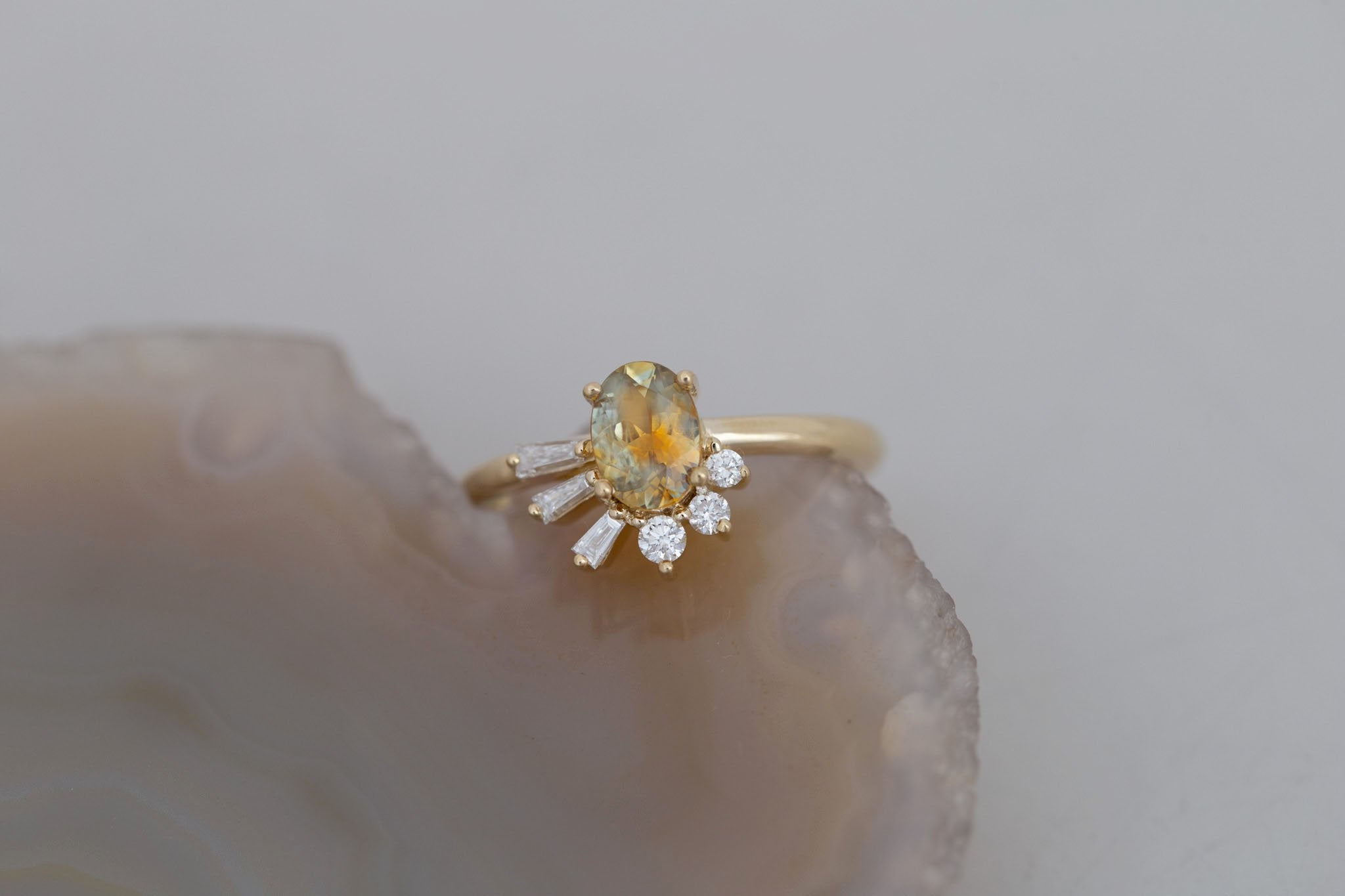 Sol Ring | Bicolor Montana Sapphire + Baguette and Round Diamond Cluster Engagement Ring 0.95 ct | 14k Recycled Gold | One of a Kind