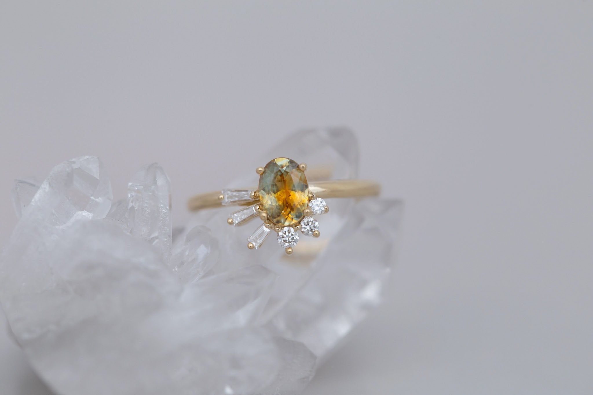 Sol Ring | Bicolor Montana Sapphire + Baguette and Round Diamond Cluster Engagement Ring 0.95 ct | 14k Recycled Gold | One of a Kind