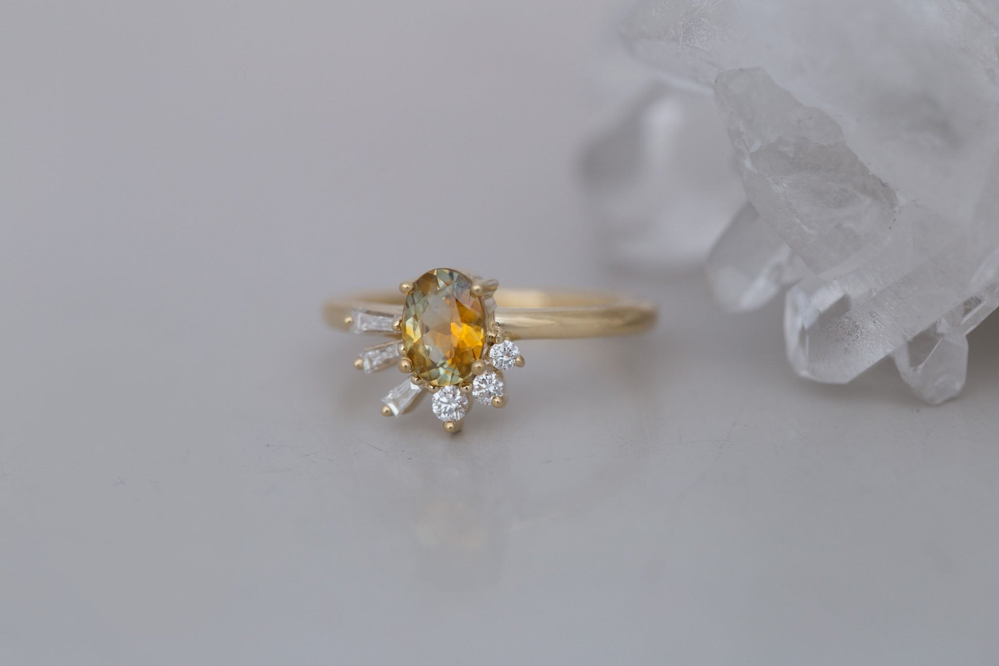 Sol Ring | Bicolor Montana Sapphire + Baguette and Round Diamond Cluster Engagement Ring 0.95 ct | 14k Recycled Gold | One of a Kind