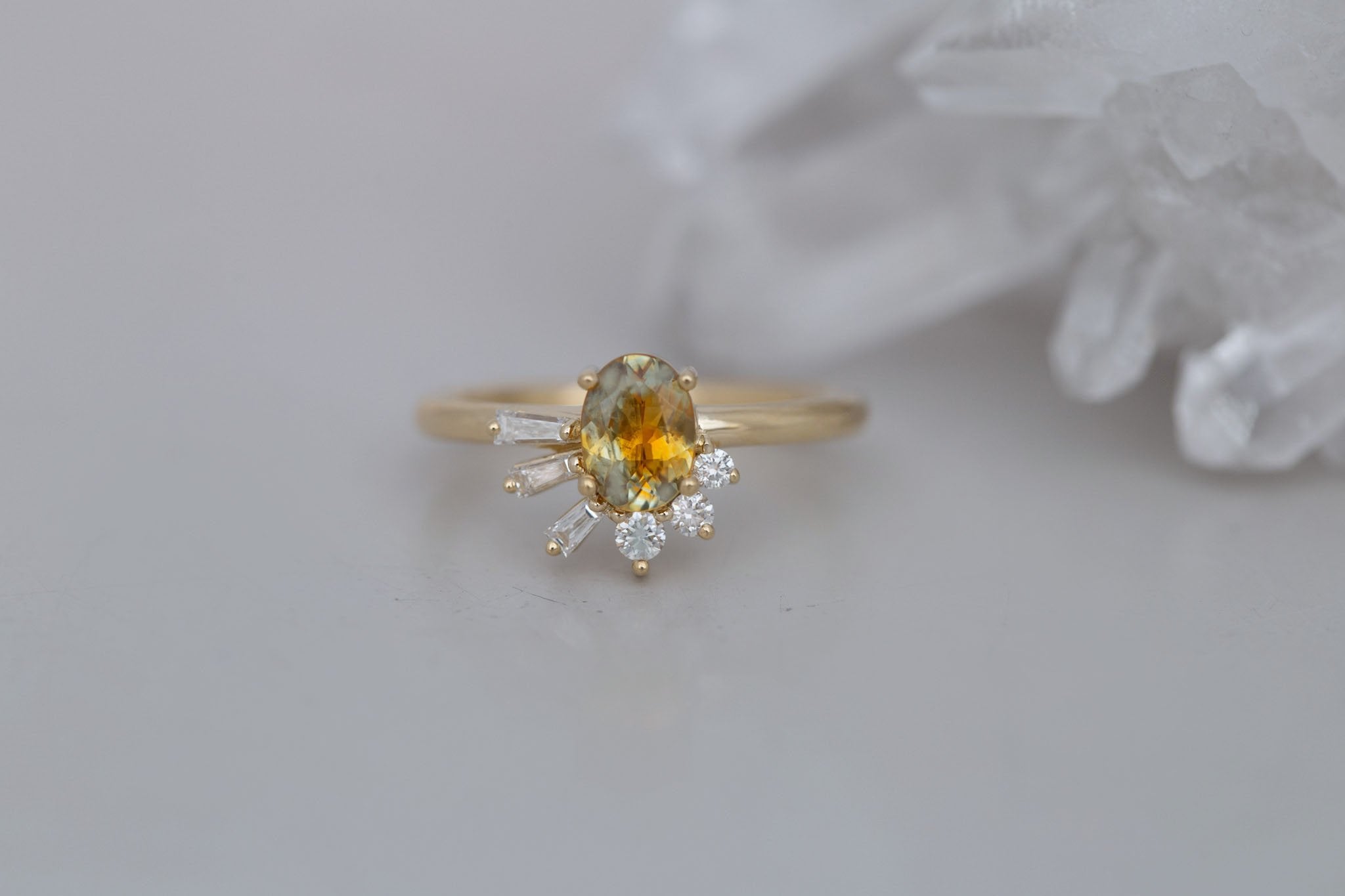 Sol Ring | Bicolor Montana Sapphire + Baguette and Round Diamond Cluster Engagement Ring 0.95 ct | 14k Recycled Gold | One of a Kind