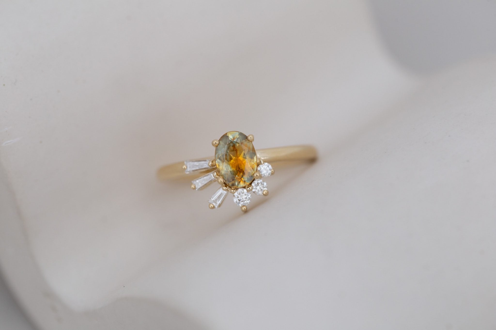 Sol Ring | Bicolor Montana Sapphire + Baguette and Round Diamond Cluster Engagement Ring 0.95 ct | 14k Recycled Gold | One of a Kind