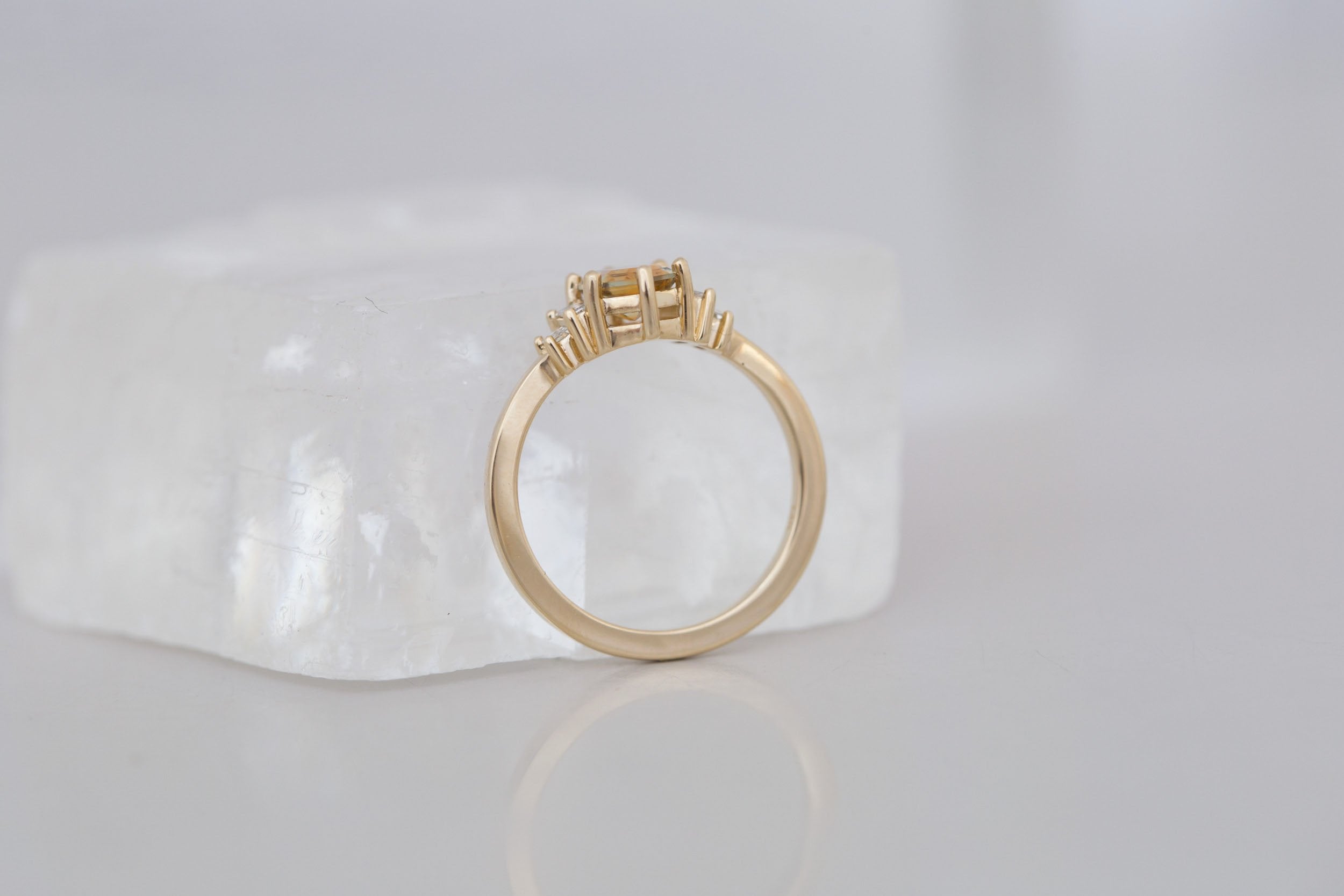 Ash Ring | Bicolor Montana Hexagonal Sapphire + Diamond Baguette Engagement Ring 0.97 ct | 14k Recycled Gold | One of a Kind