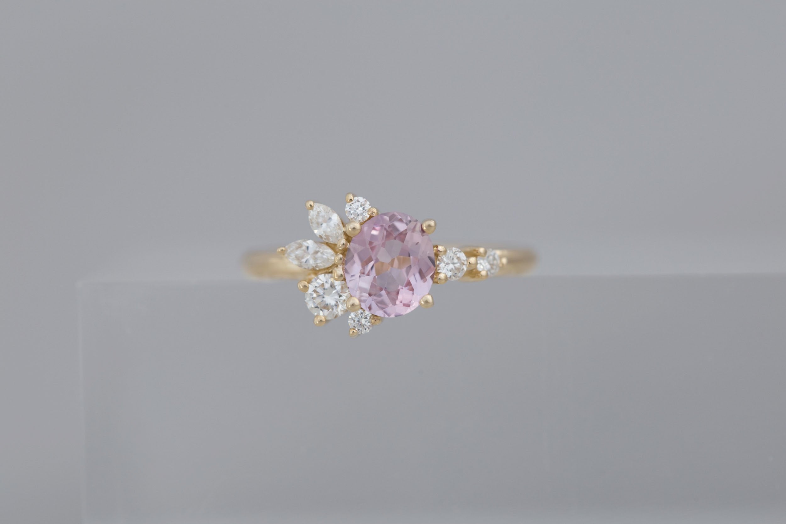 Ambretta Ring | Blush Oval Sapphire + Diamond Cluster Engagement Ring 0.98 ct | 14k Recycled Gold | One of a Kind