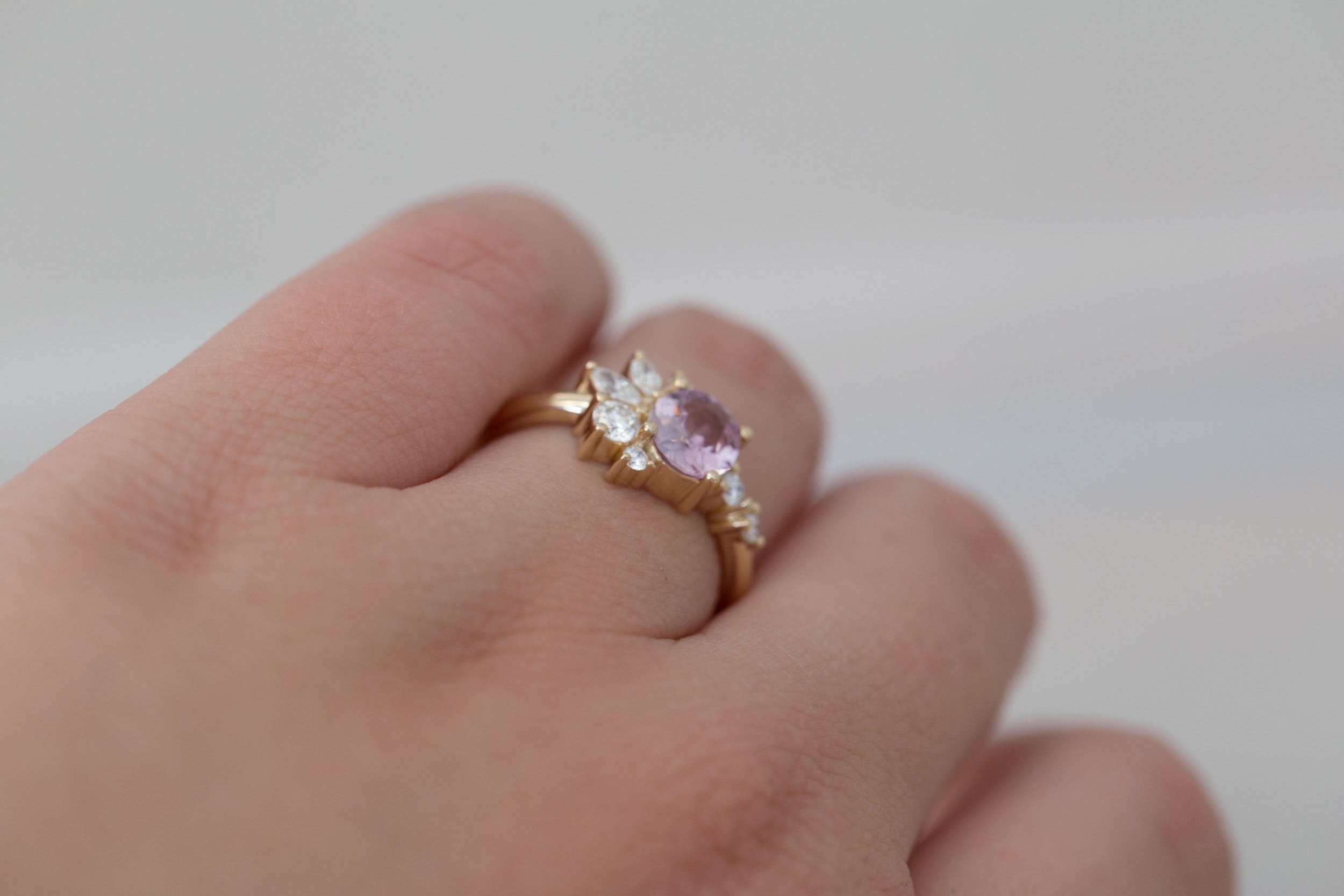 Ambretta Ring | Blush Oval Sapphire + Diamond Cluster Engagement Ring 0.98 ct | 14k Recycled Gold | One of a Kind