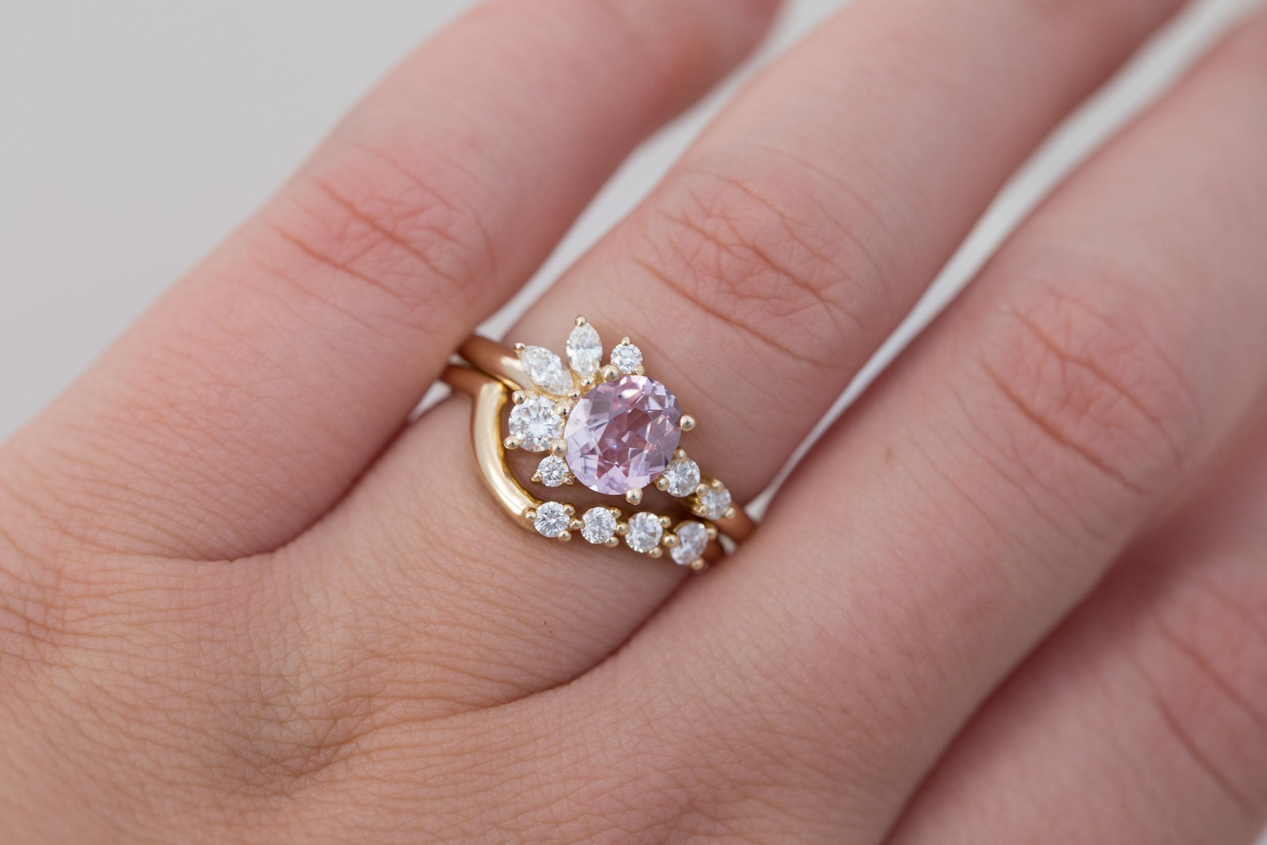 Ambretta Ring | Blush Oval Sapphire + Diamond Cluster Engagement Ring 0.98 ct | 14k Recycled Gold | One of a Kind