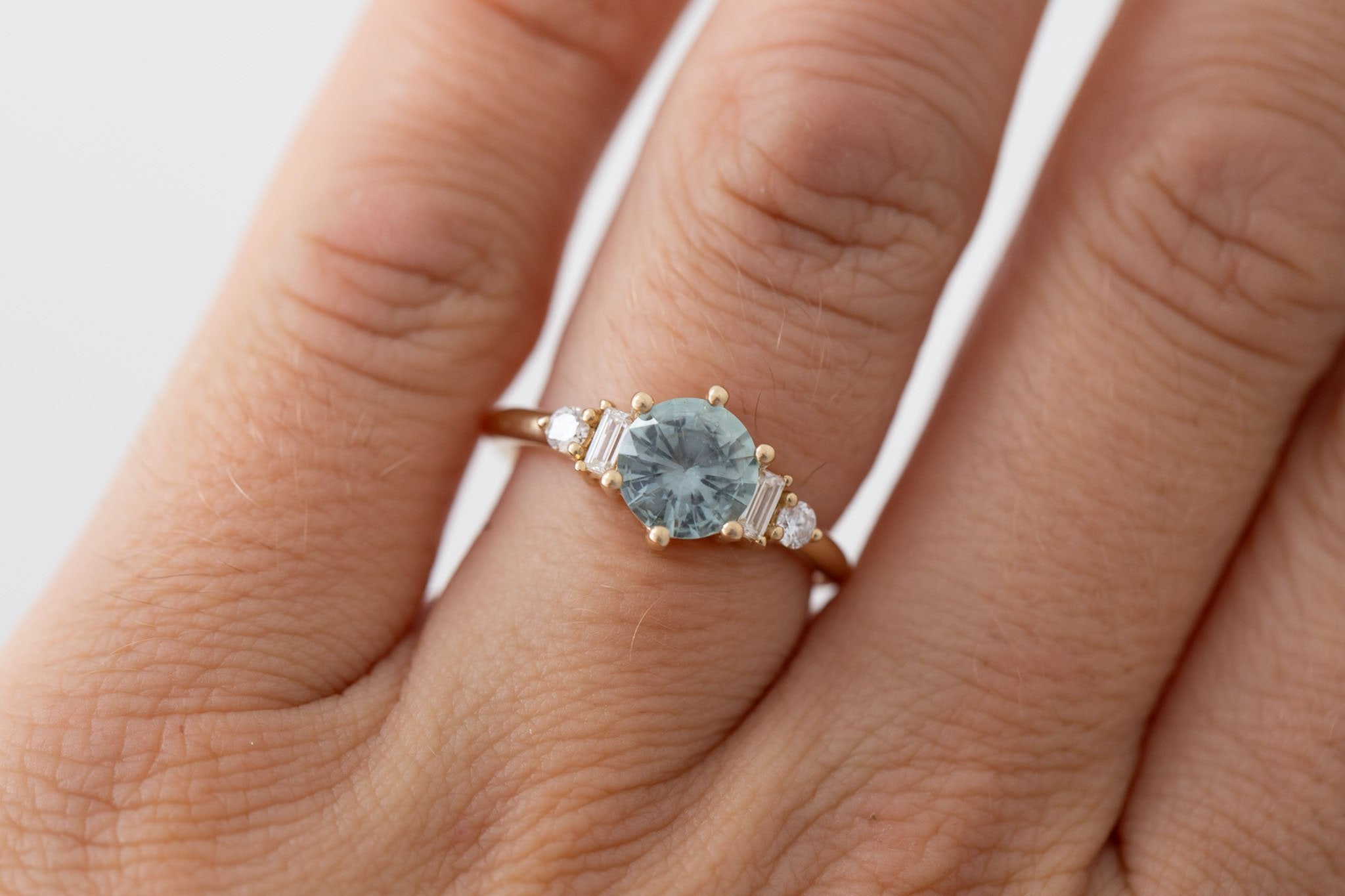 Alsea Ring | Mint Montana Sapphire + Baguette and Round Diamond Accent Engagement Ring 1.50 ct | 14k Recycled Gold | One of a Kind