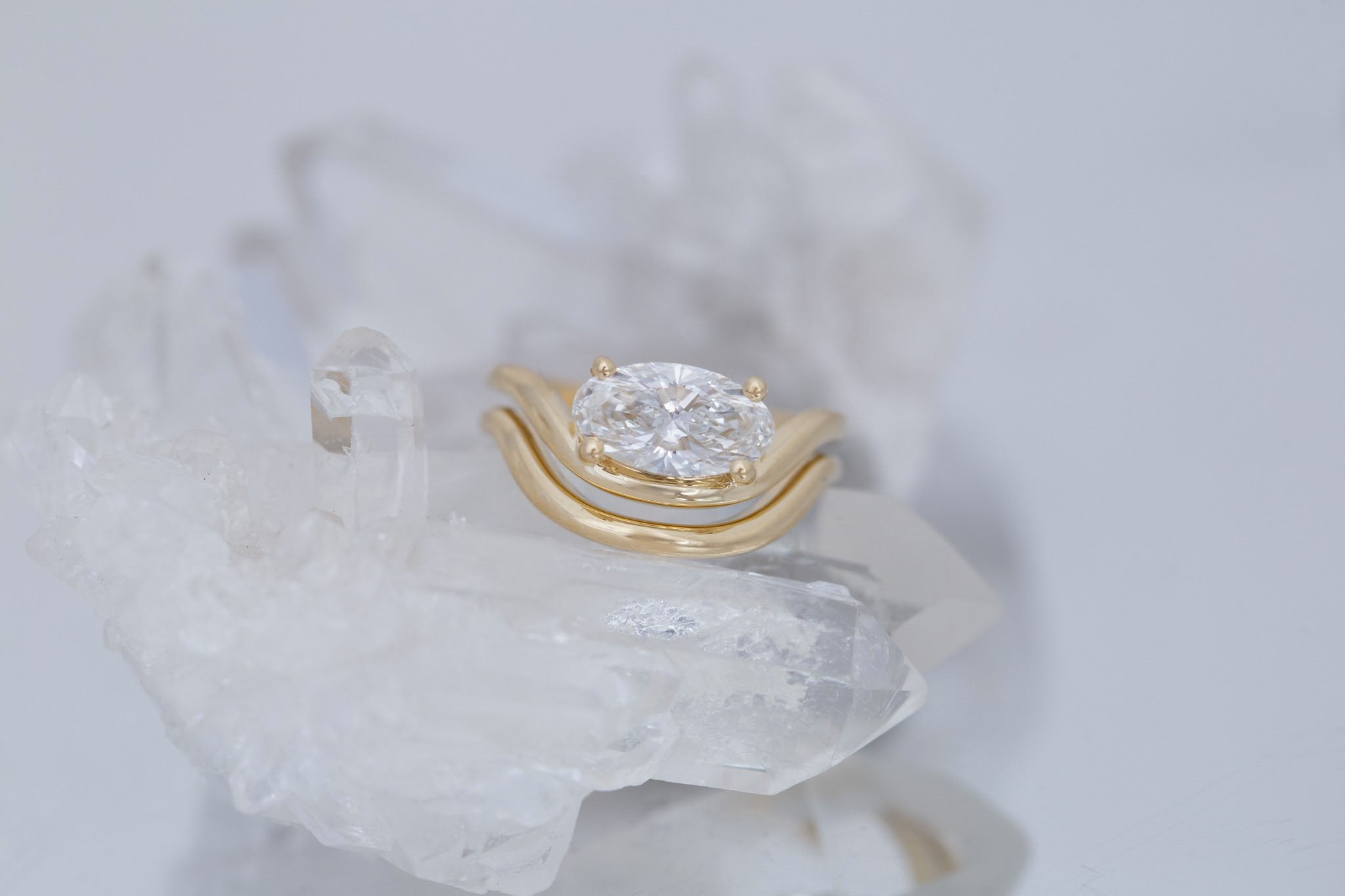 Hayes Ring | Lab Moval Solitaire + Double Curved Band Engagement Ring 1.53 ct | 14k Recycled Gold | One of a Kind