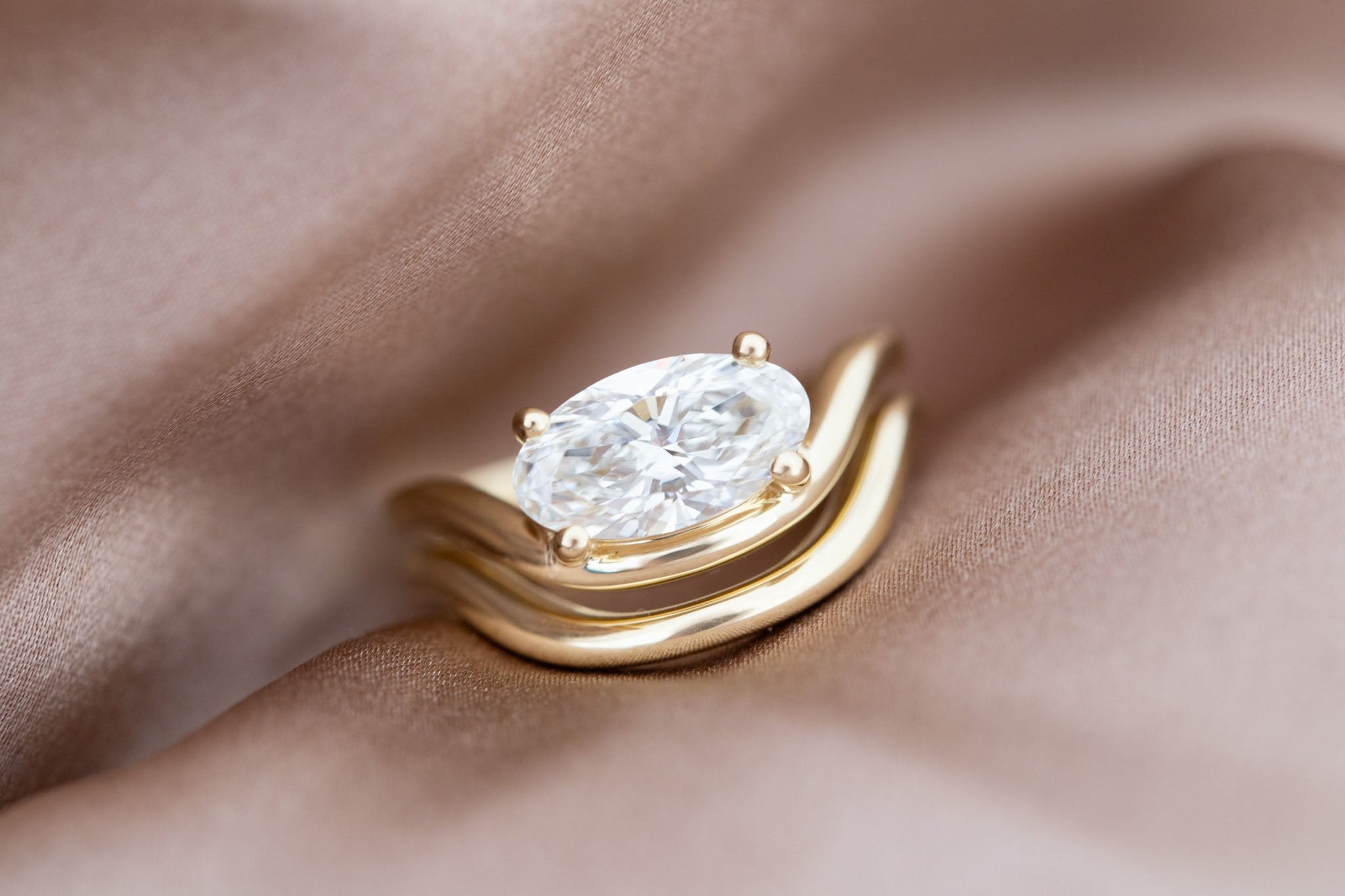 Hayes Ring | Lab Moval Solitaire + Double Curved Band Engagement Ring 1.53 ct | 14k Recycled Gold | One of a Kind