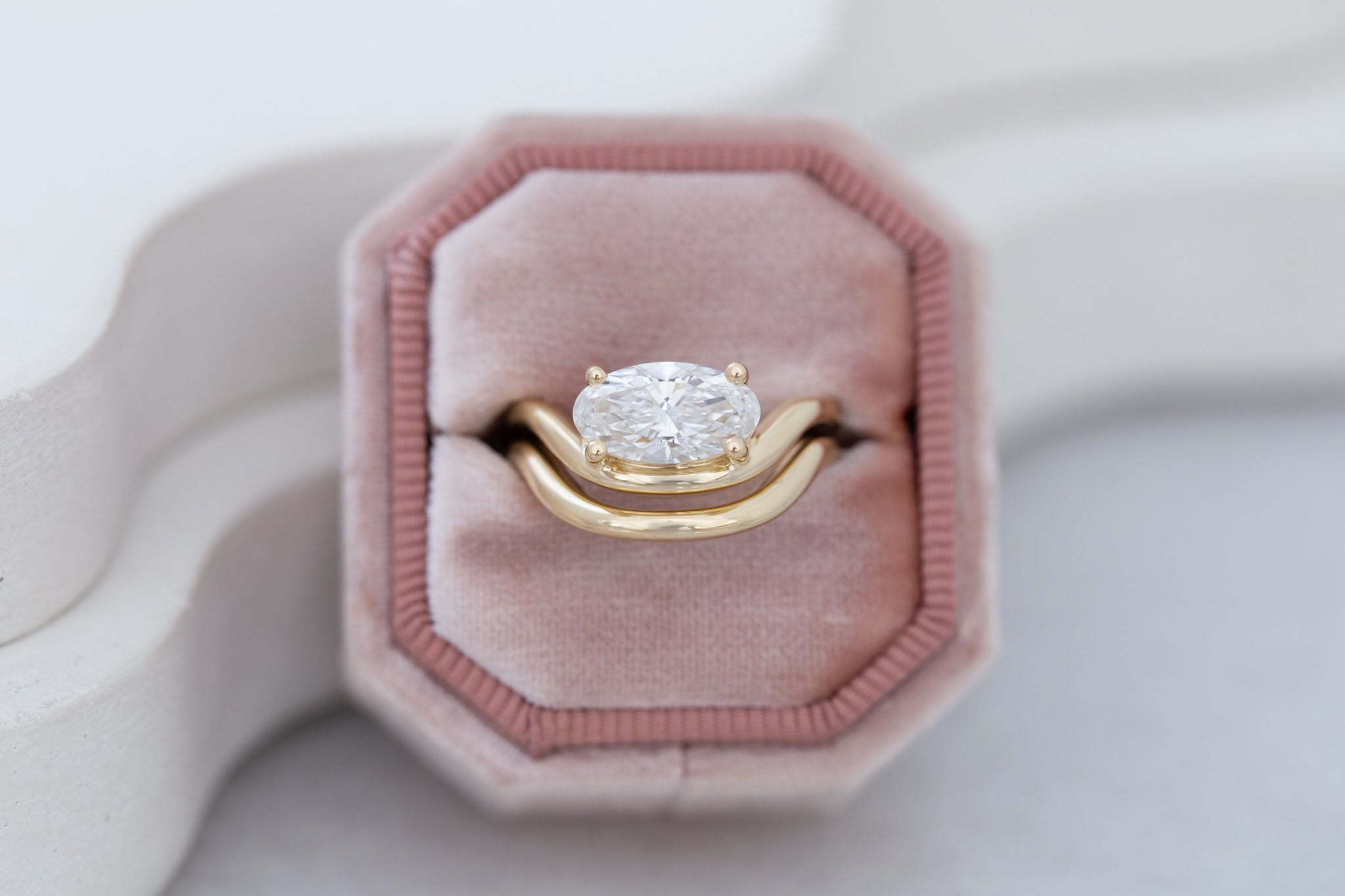 Hayes Ring | Lab Moval Solitaire + Double Curved Band Engagement Ring 1.53 ct | 14k Recycled Gold | One of a Kind