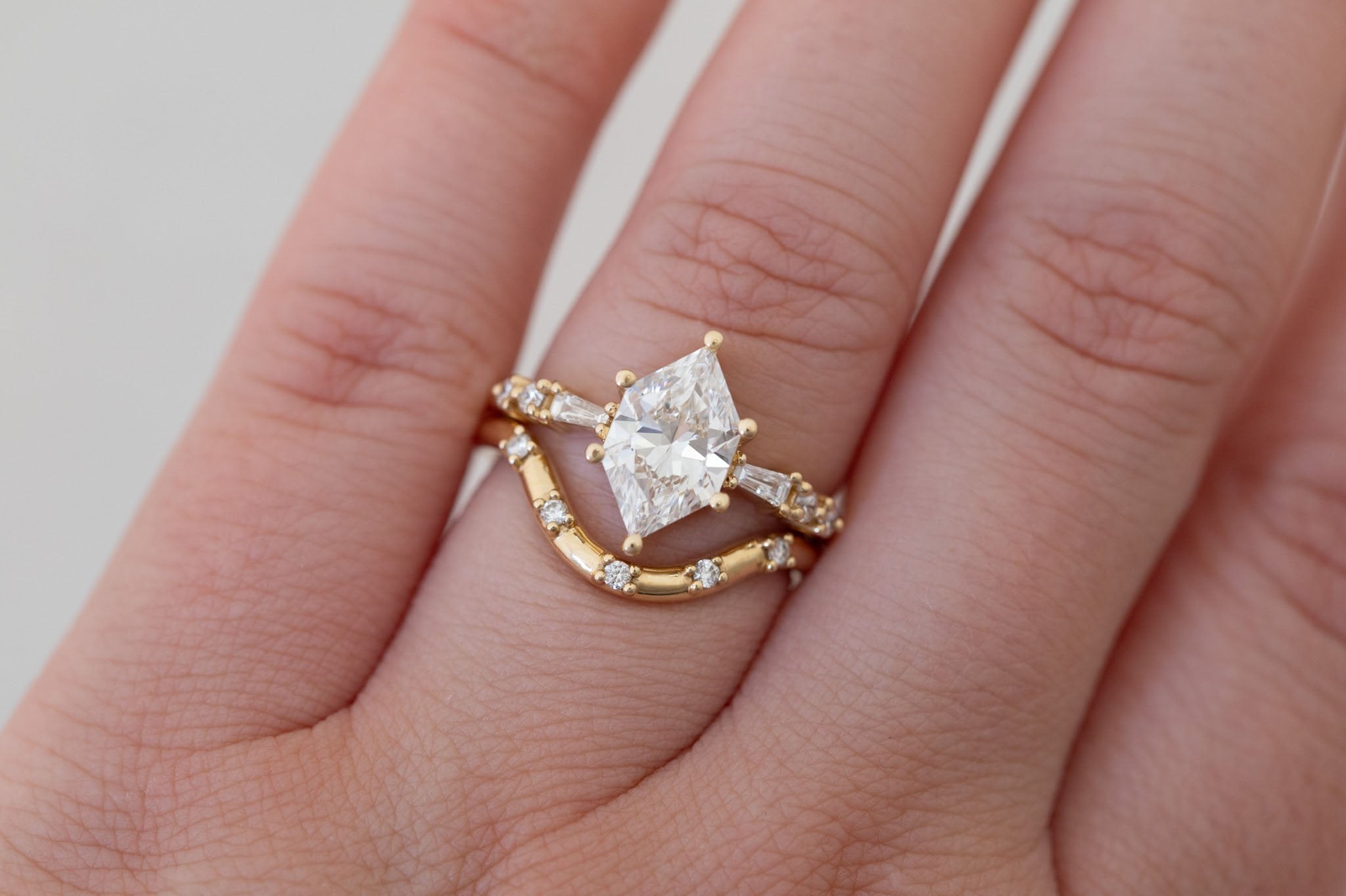 Liesel Ring | Lab Duchess Cut Diamond + Lab Diamond Baguette Accent Engagement Ring 1.66 ct | 14k Recycled Gold | One of a Kind