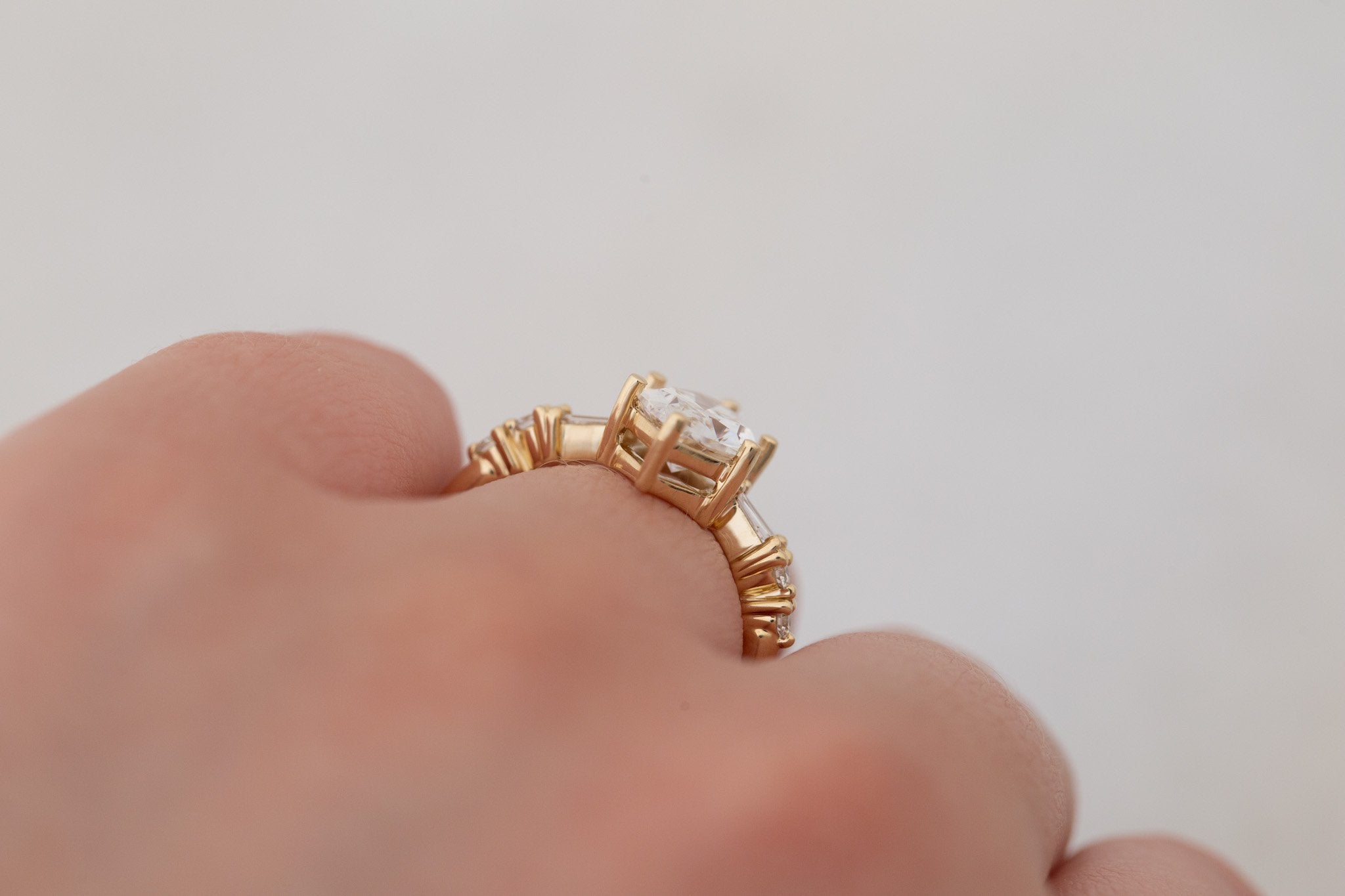 Liesel Ring | Lab Duchess Cut Diamond + Lab Diamond Baguette Accent Engagement Ring 1.66 ct | 14k Recycled Gold | One of a Kind