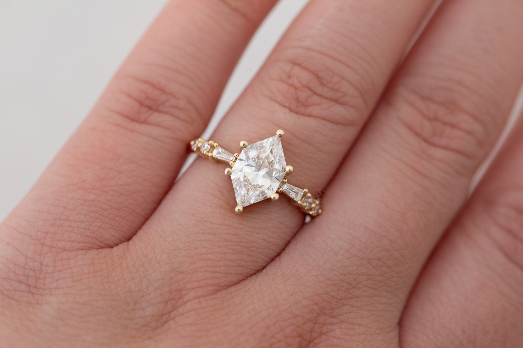 Liesel Ring | Lab Duchess Cut Diamond + Lab Diamond Baguette Accent Engagement Ring 1.66 ct | 14k Recycled Gold | One of a Kind