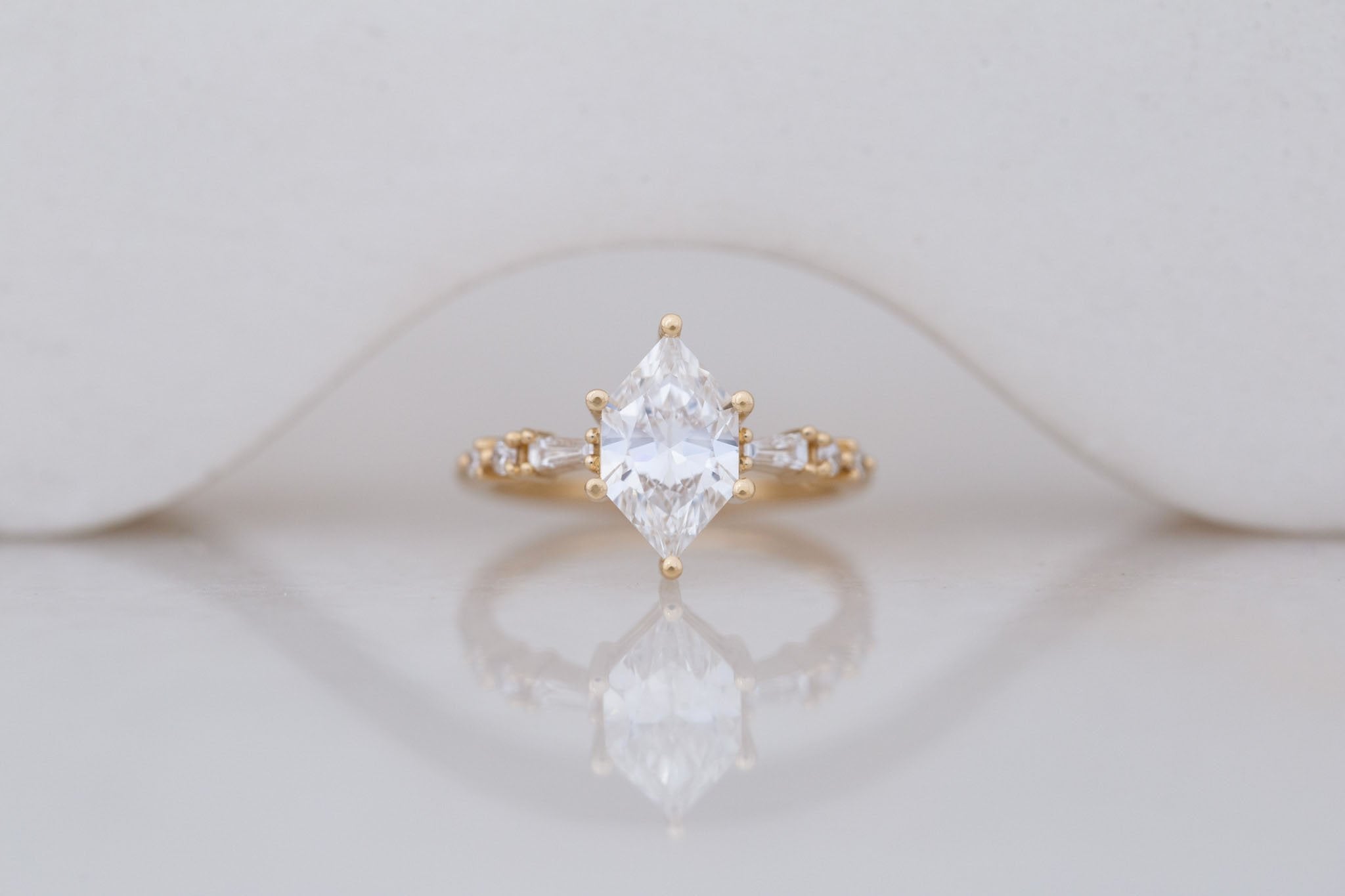 Liesel Ring | Lab Duchess Cut Diamond + Lab Diamond Baguette Accent Engagement Ring 1.66 ct | 14k Recycled Gold | One of a Kind