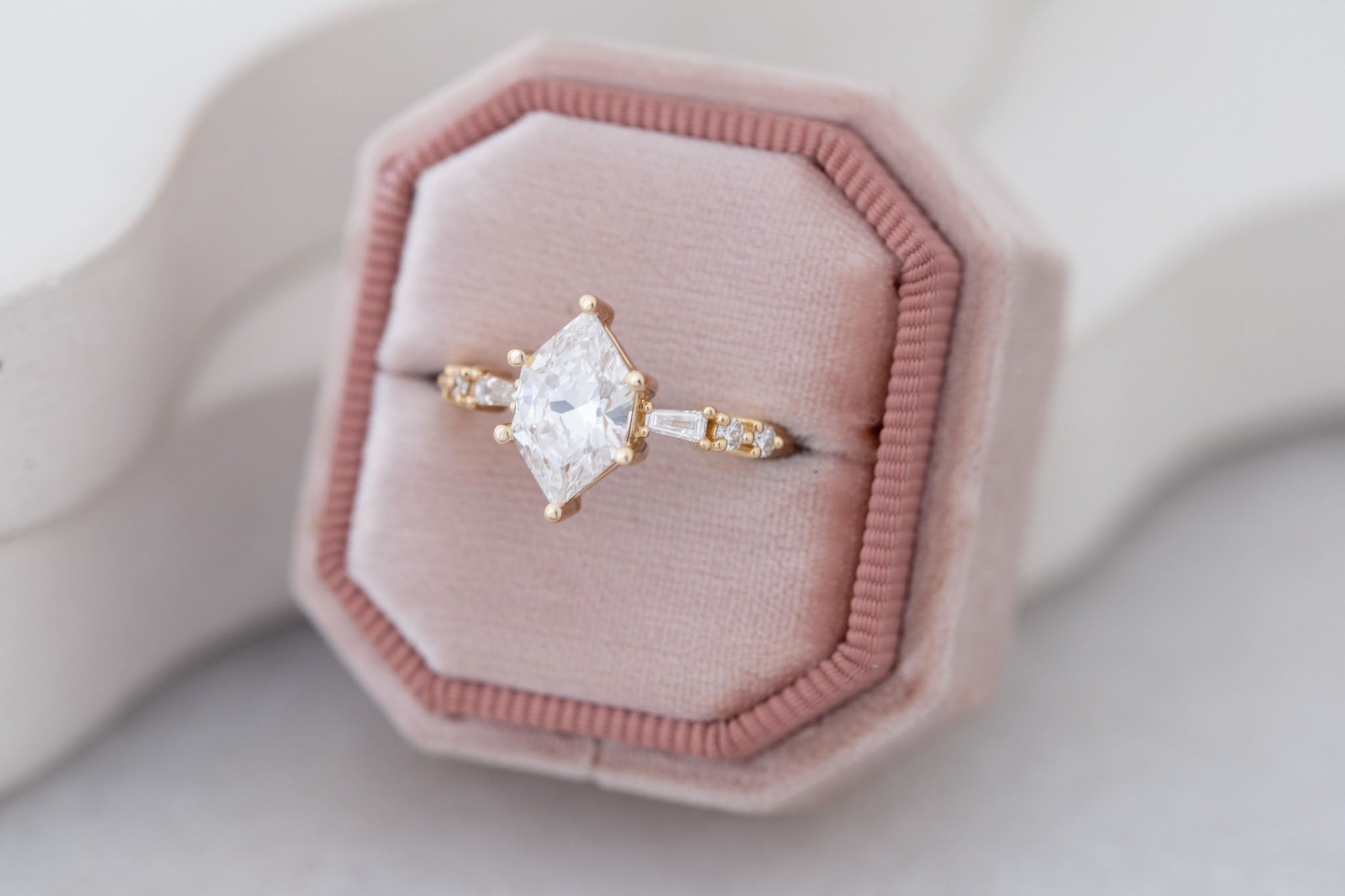 Liesel Ring | Lab Duchess Cut Diamond + Lab Diamond Baguette Accent Engagement Ring 1.66 ct | 14k Recycled Gold | One of a Kind