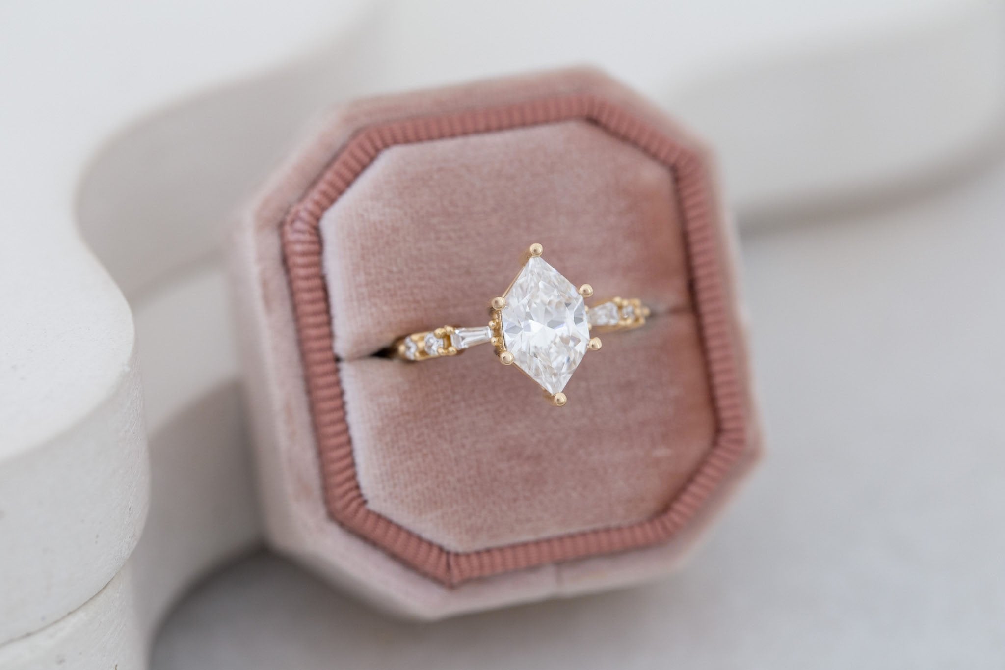 Liesel Ring | Lab Duchess Cut Diamond + Lab Diamond Baguette Accent Engagement Ring 1.66 ct | 14k Recycled Gold | One of a Kind