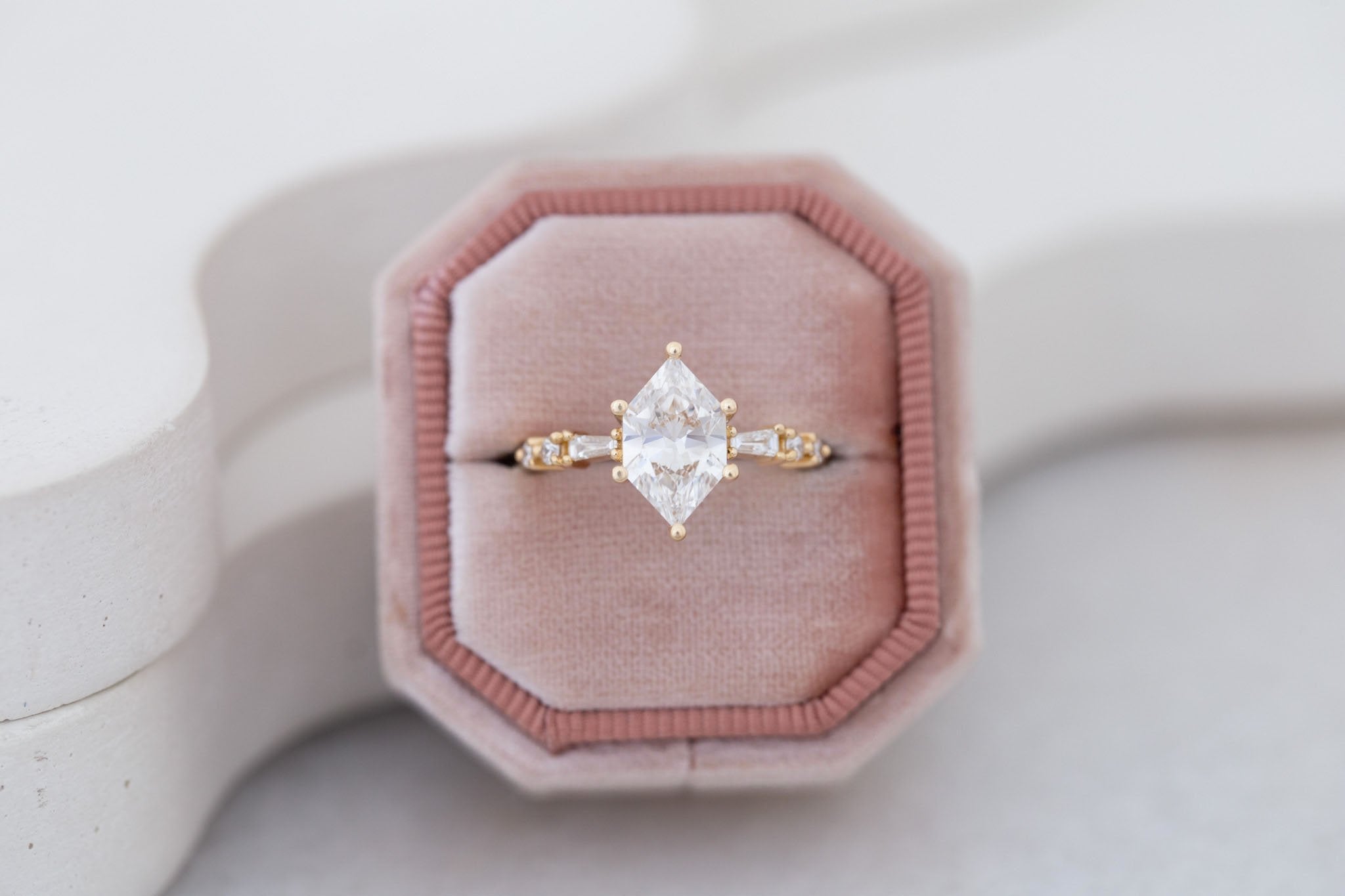 Liesel Ring | Lab Duchess Cut Diamond + Lab Diamond Baguette Accent Engagement Ring 1.66 ct | 14k Recycled Gold | One of a Kind