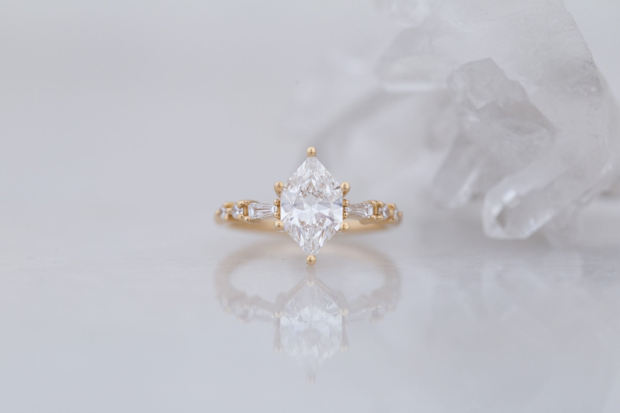 Liesel Ring | Lab Duchess Cut Diamond + Lab Diamond Baguette Accent Engagement Ring 1.66 ct | 14k Recycled Gold | One of a Kind