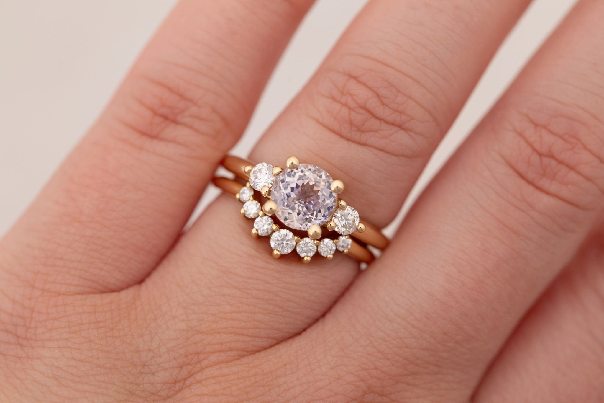 Maeve Ring | Icy Lavender Sapphire + Round Diamond Accent Engagement Ring 1.94 ct | 14k Recycled Gold | One of a Kind