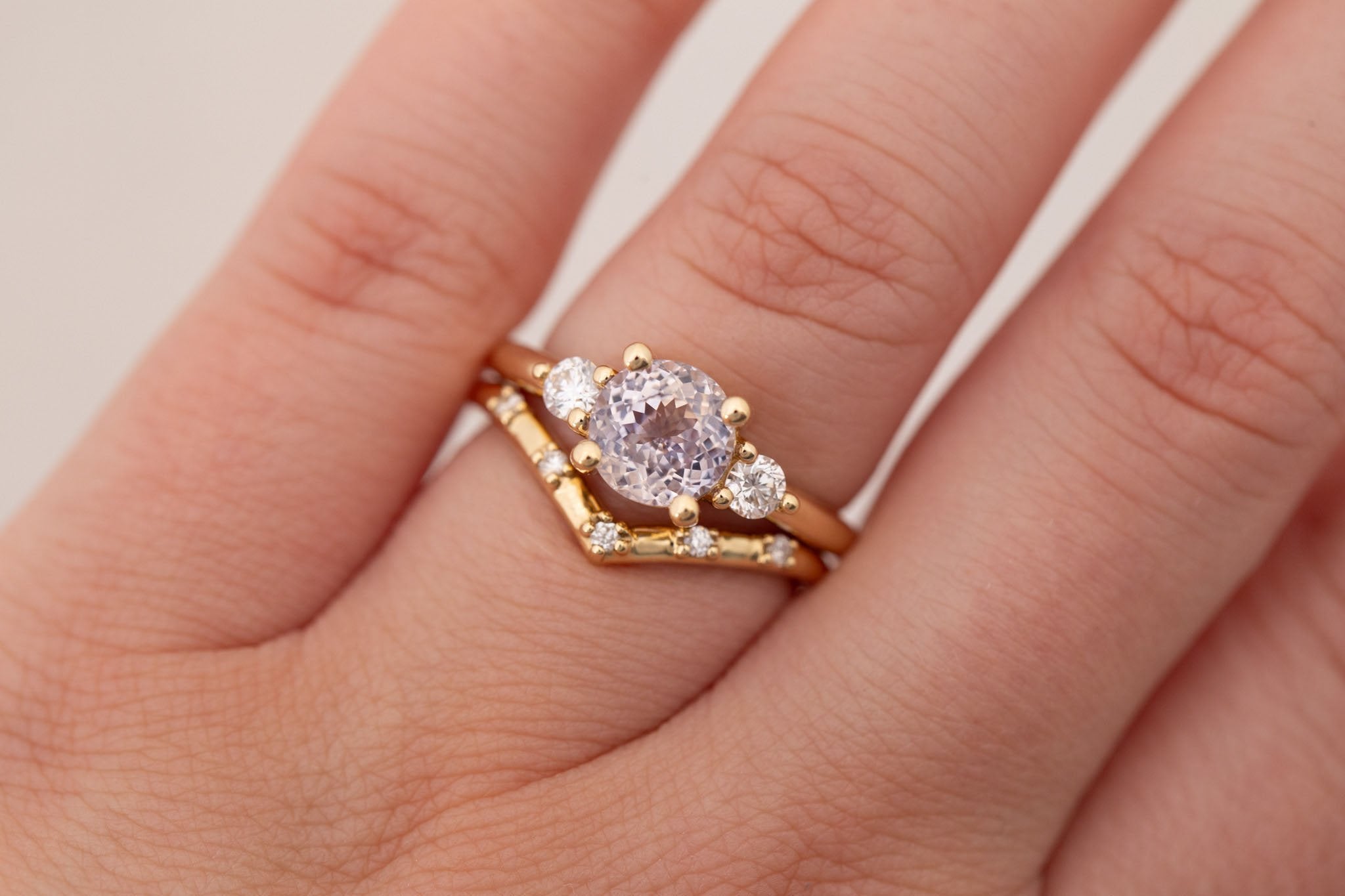 Maeve Ring | Icy Lavender Sapphire + Round Diamond Accent Engagement Ring 1.94 ct | 14k Recycled Gold | One of a Kind