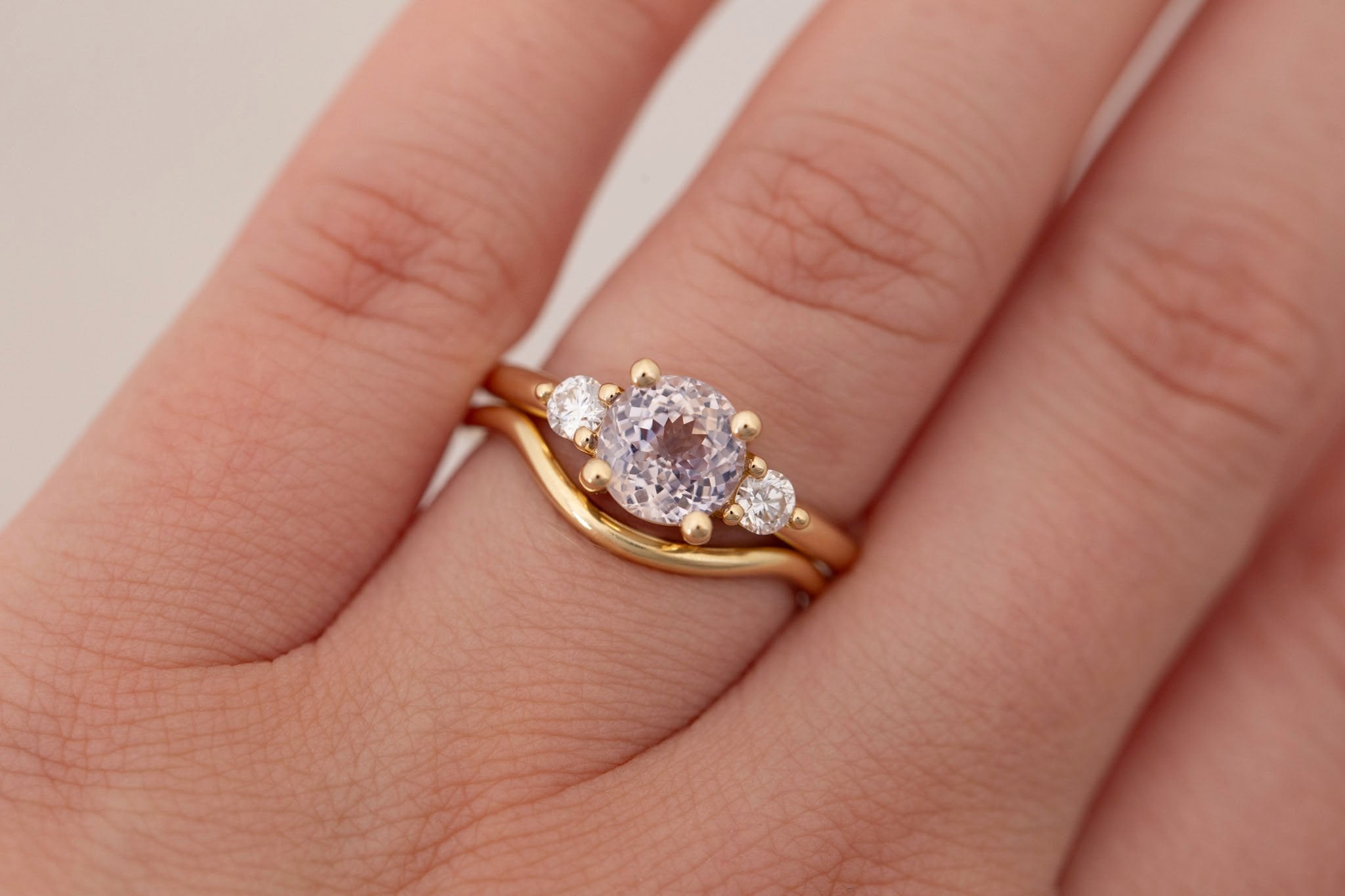 Maeve Ring | Icy Lavender Sapphire + Round Diamond Accent Engagement Ring 1.94 ct | 14k Recycled Gold | One of a Kind