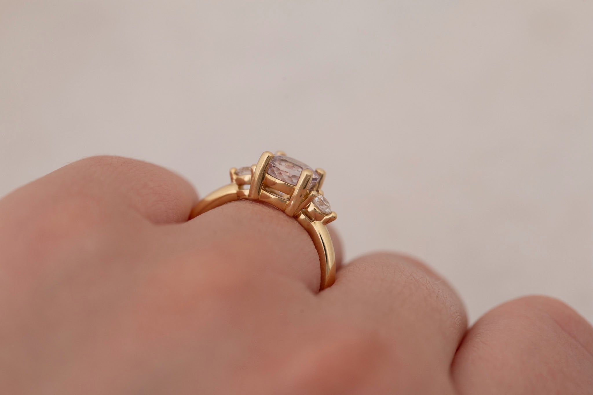 Maeve Ring | Icy Lavender Sapphire + Round Diamond Accent Engagement Ring 1.94 ct | 14k Recycled Gold | One of a Kind