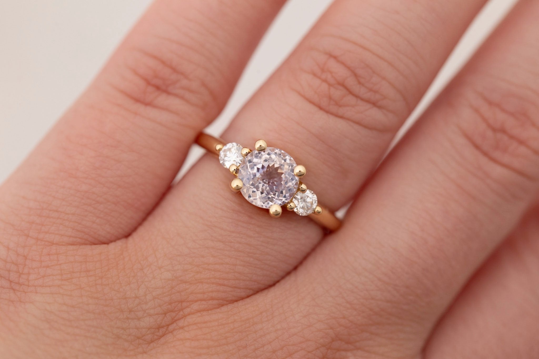 Maeve Ring | Icy Lavender Sapphire + Round Diamond Accent Engagement Ring 1.94 ct | 14k Recycled Gold | One of a Kind