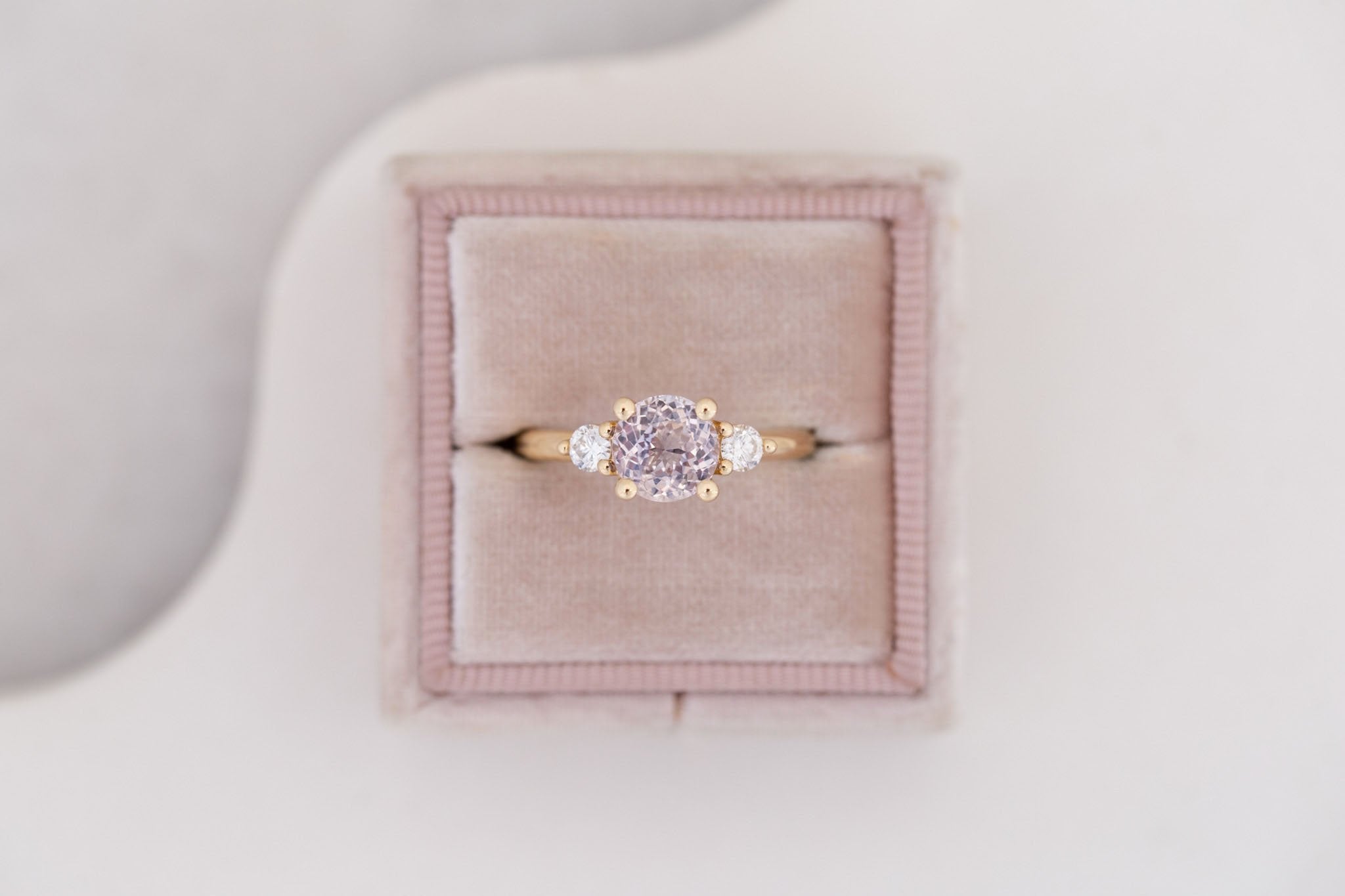 Maeve Ring | Icy Lavender Sapphire + Round Diamond Accent Engagement Ring 1.94 ct | 14k Recycled Gold | One of a Kind
