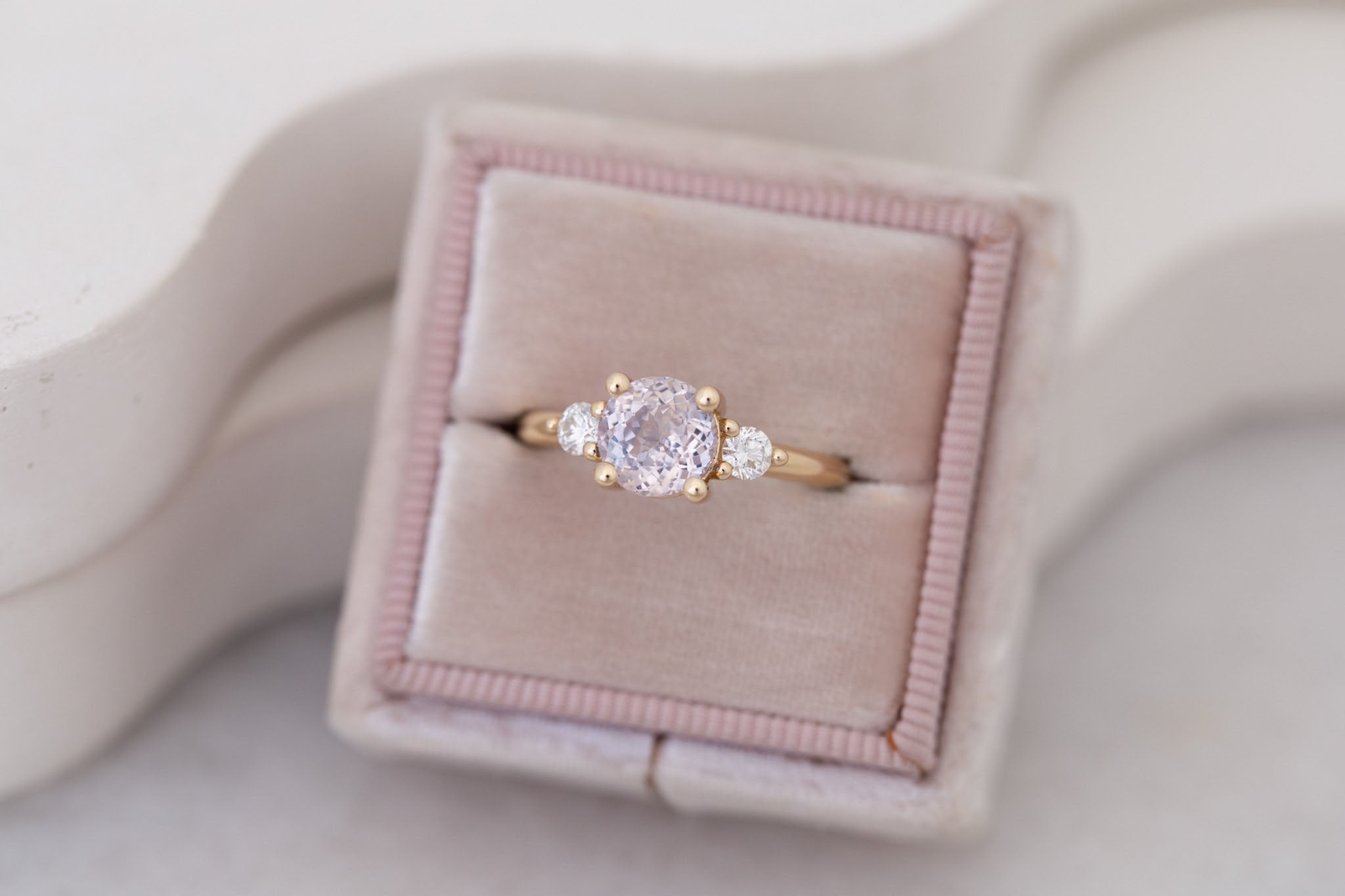 Maeve Ring | Icy Lavender Sapphire + Round Diamond Accent Engagement Ring 1.94 ct | 14k Recycled Gold | One of a Kind